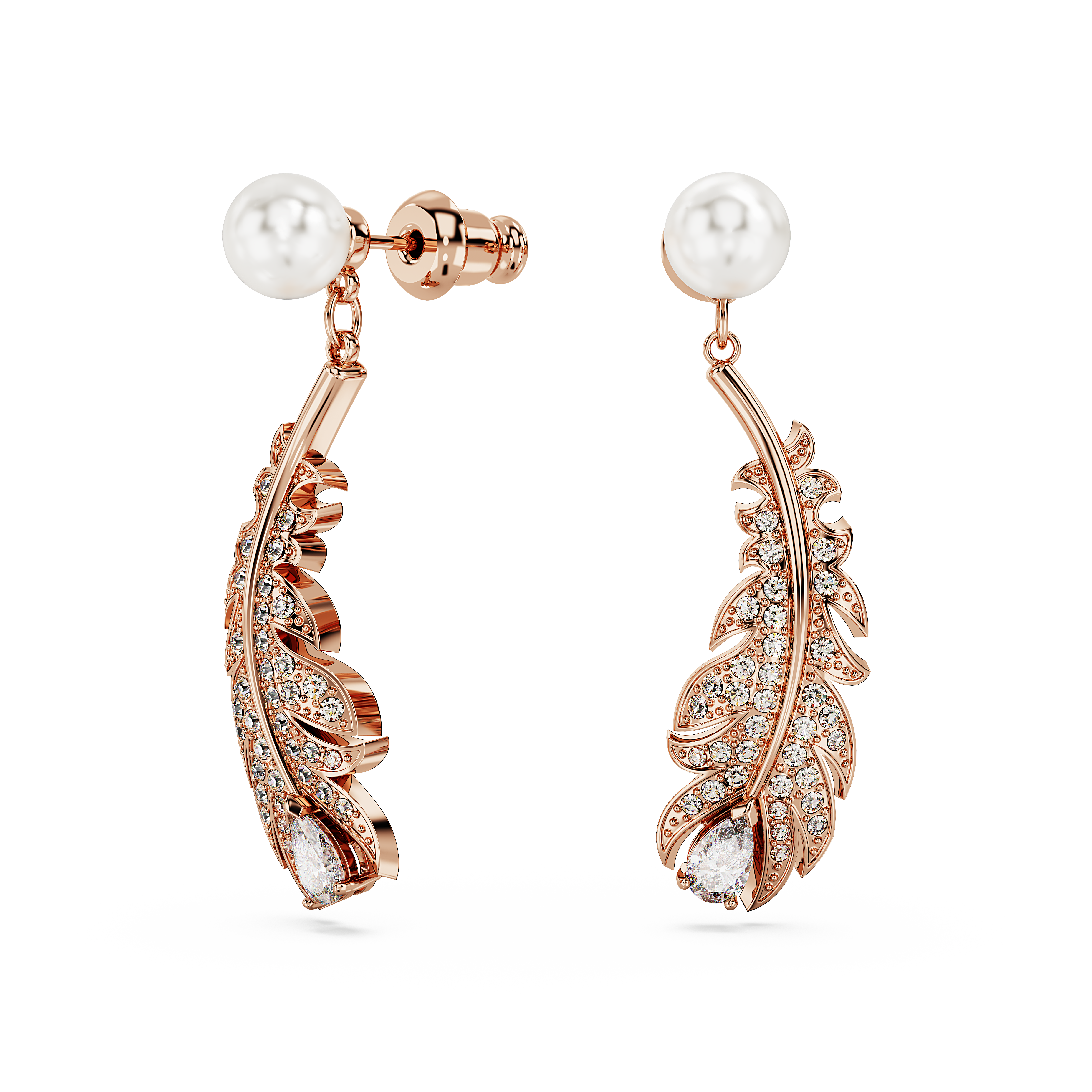 SWAROVSKI NICE DROP EARRINGS, MIXED CUTS, FEATHER, WHITE, ROSE GOLD-TONE PLATED 5663487