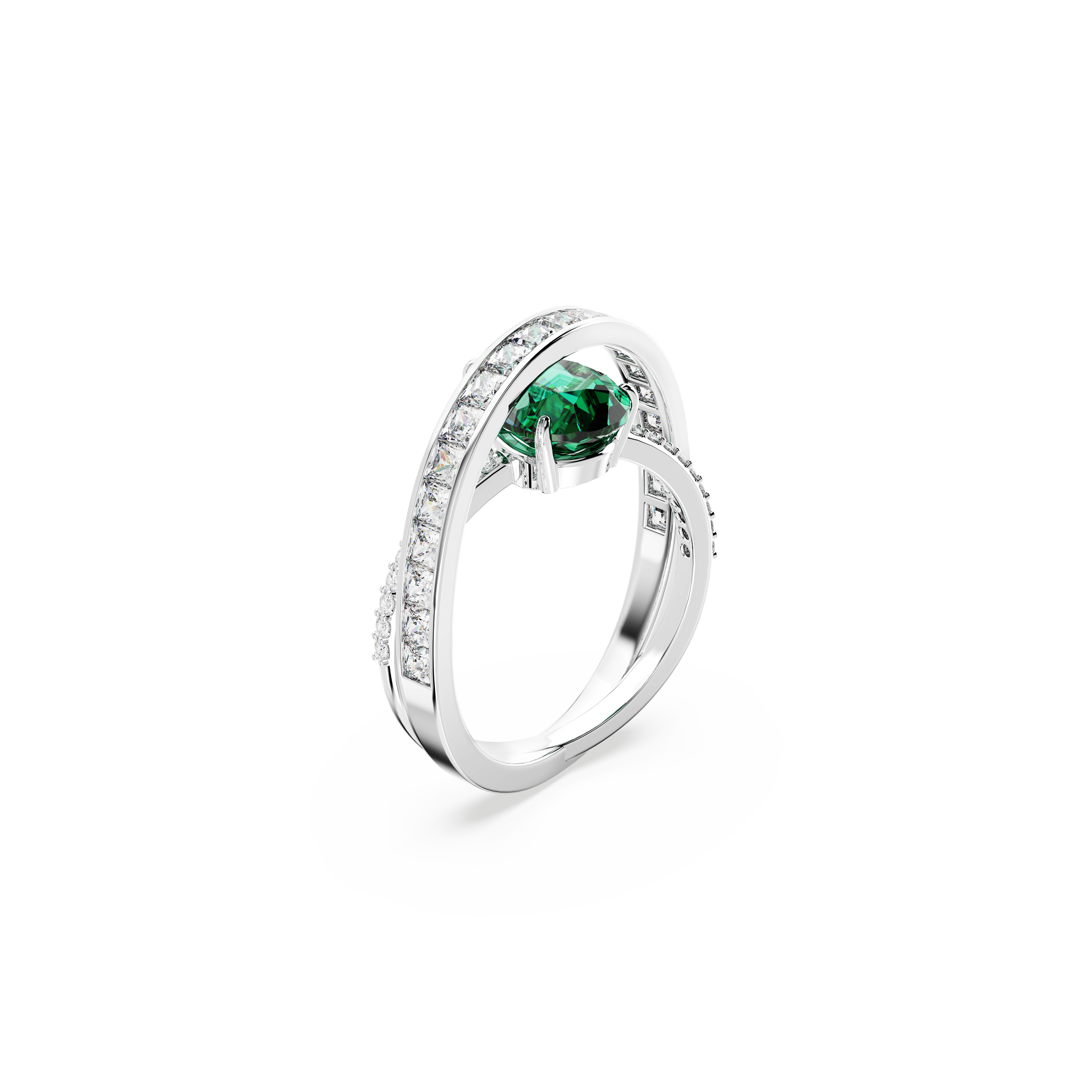 SWAROVSKI HYPERBOLA COCKTAIL RING, CARBON NEUTRAL ZIRCONIA, MIXED CUTS, DOUBLE BANDS, GREEN, RHODIUM PLATED