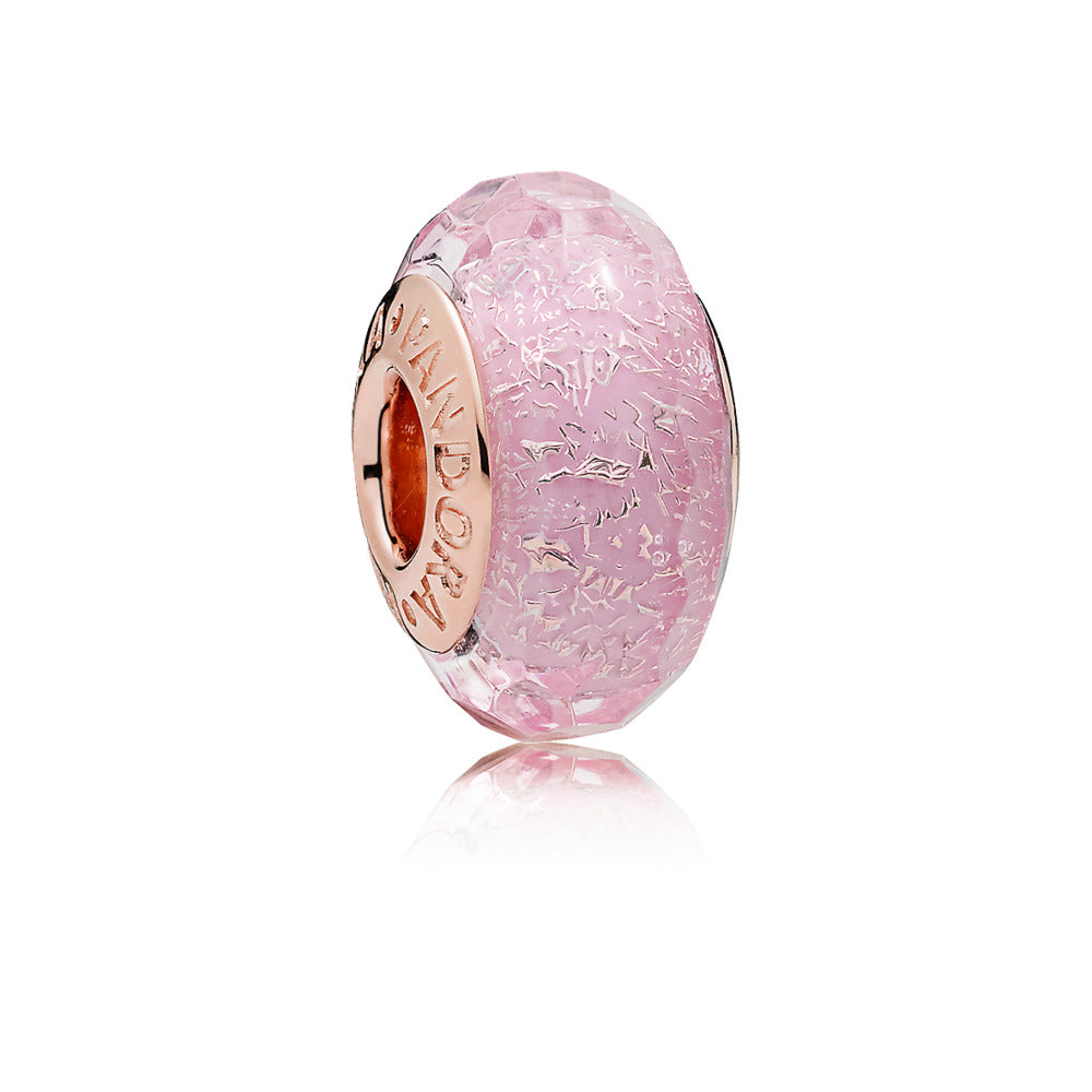 Pandora Charm in PANDORA Rose with faceted iridescent, pink and transparent  Murano glass 781650