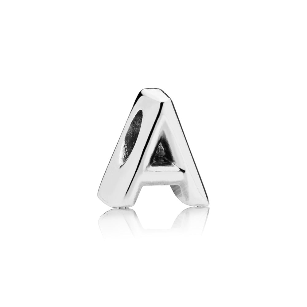 Pandora Letter A charm in sterling silver with heart pattern 797455