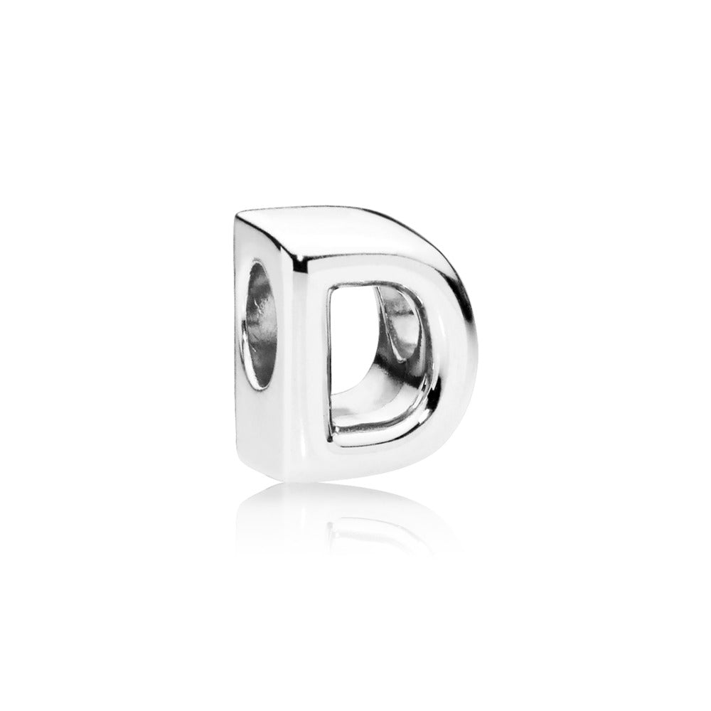 Pandora Letter D charm in sterling silver with heart pattern 797458