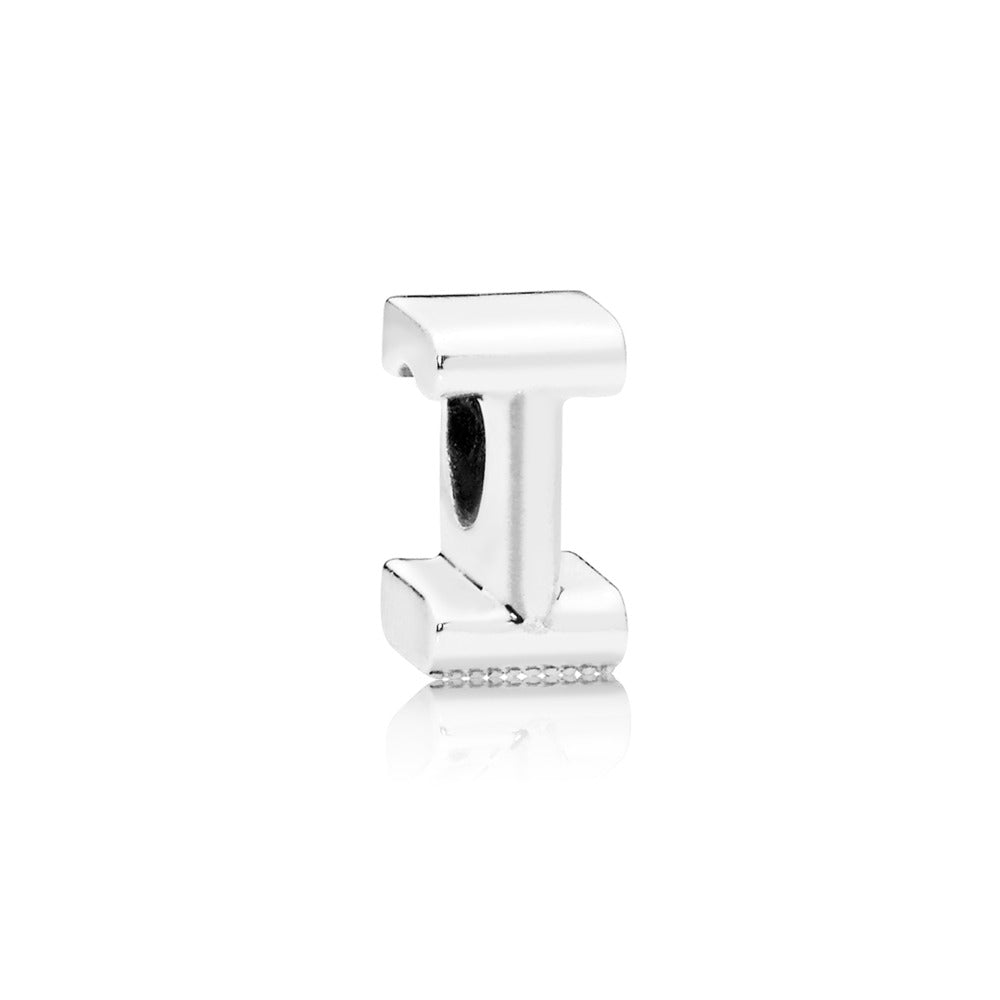 Pandora Letter I charm in sterling silver with heart pattern 797463