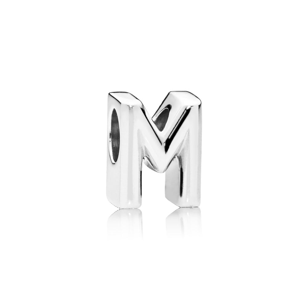 Pandora Letter M charm in sterling silver with heart pattern 797467