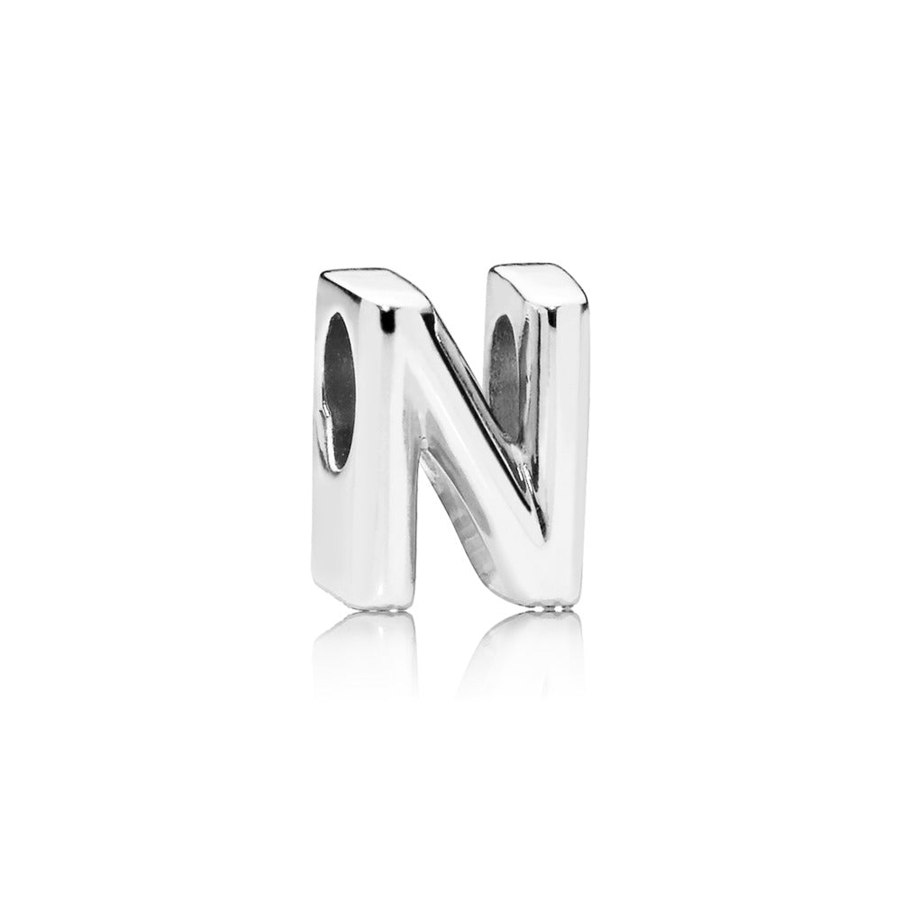 Pandora Letter N charm in sterling silver with heart pattern 797468