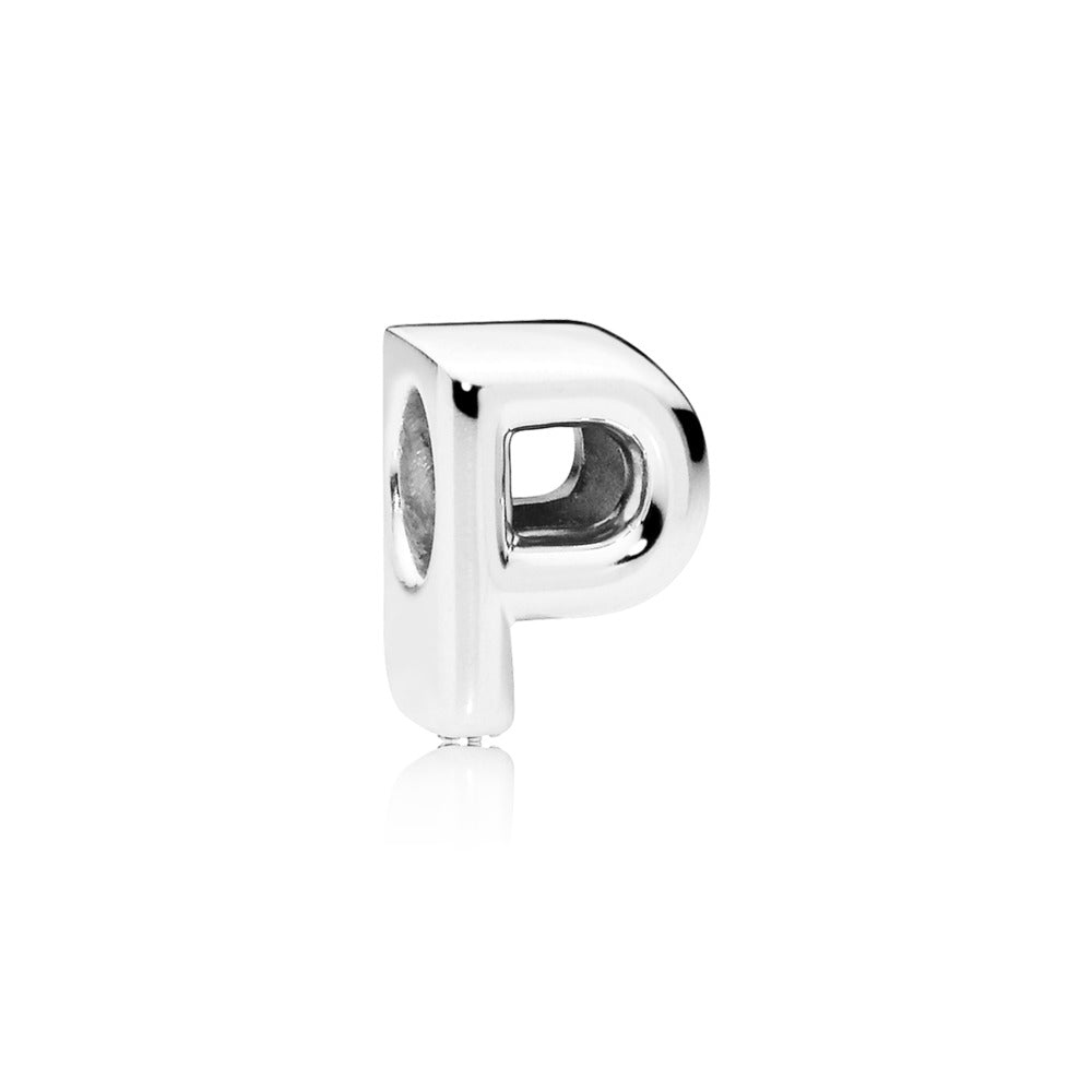 Pandora Letter P charm in sterling silver with heart pattern 797470