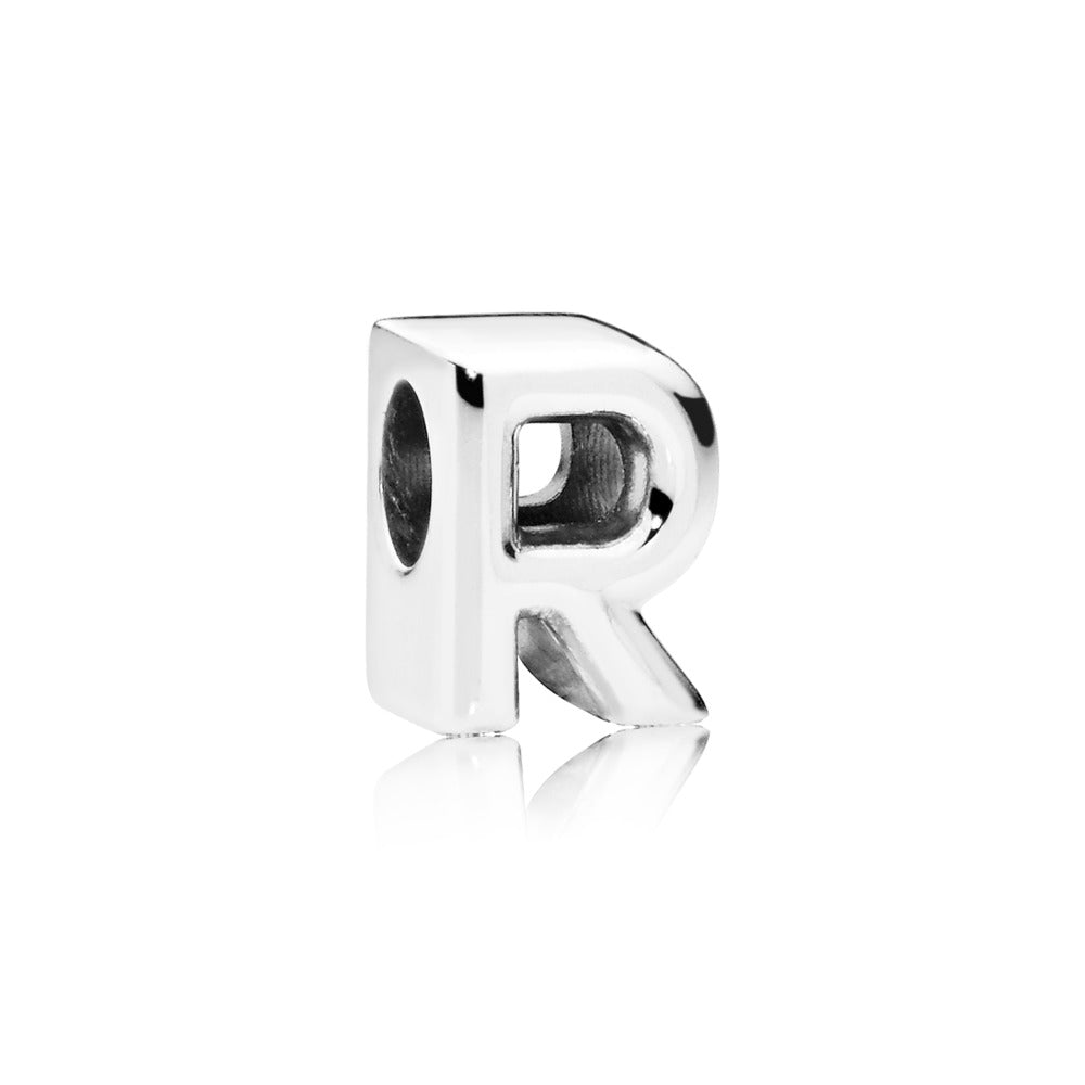 Pandora Letter R charm in sterling silver with heart pattern 797472