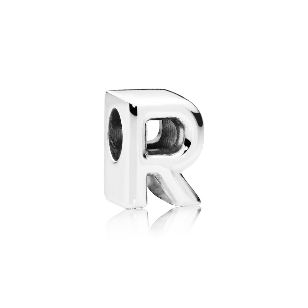 Pandora Letter R charm in sterling silver with heart pattern 797472