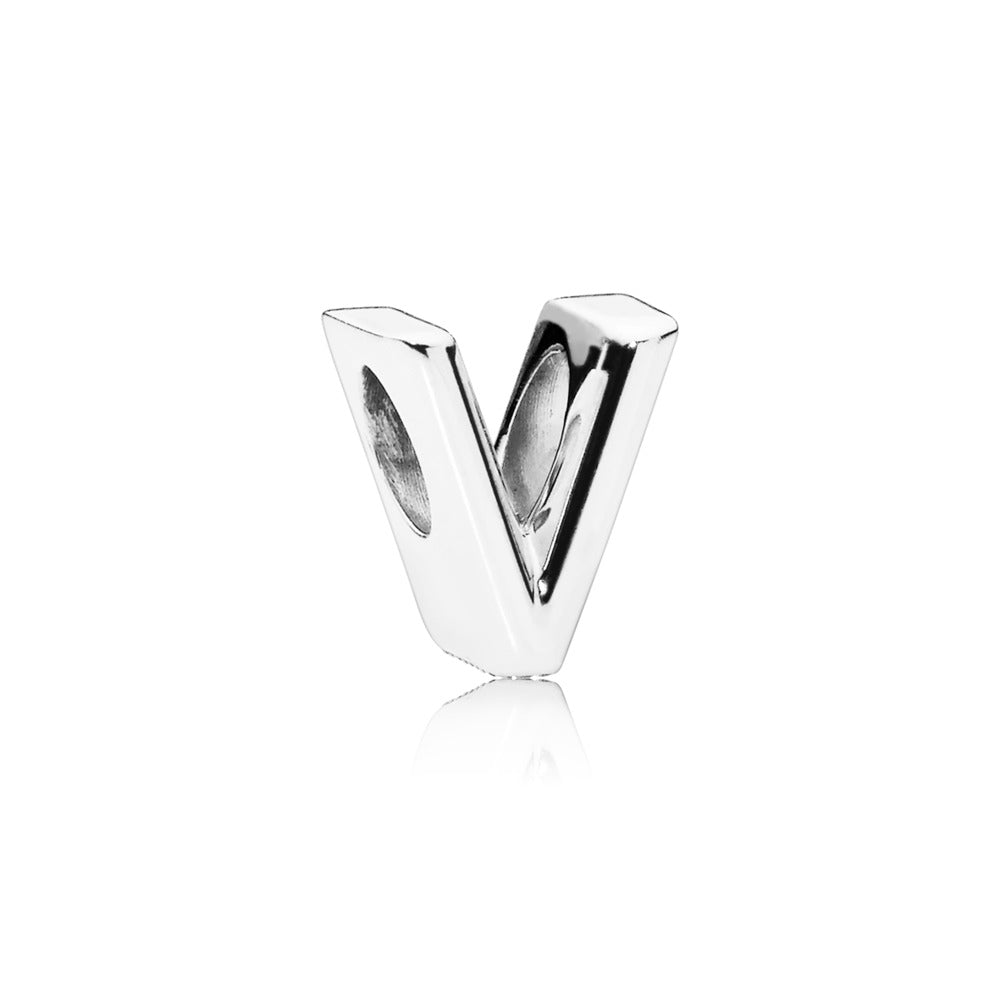 Pandora Letter V charm in sterling silver with heart pattern 797476