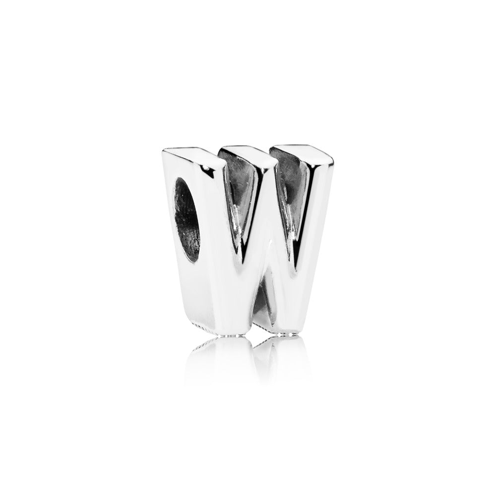 Pandora Letter W charm in sterling silver with heart pattern 797477