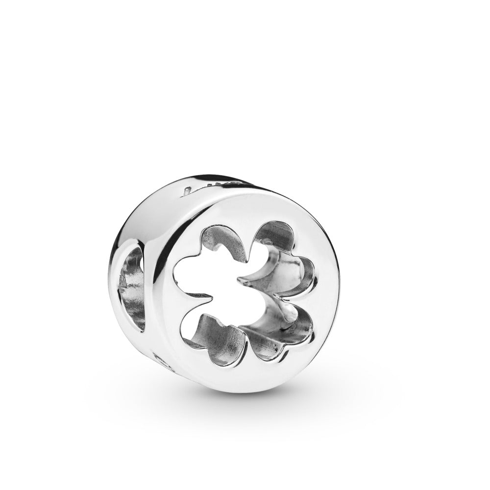 Pandora Openwork clover charm in sterling silver with engraving "Luck" and "Courage" 797868