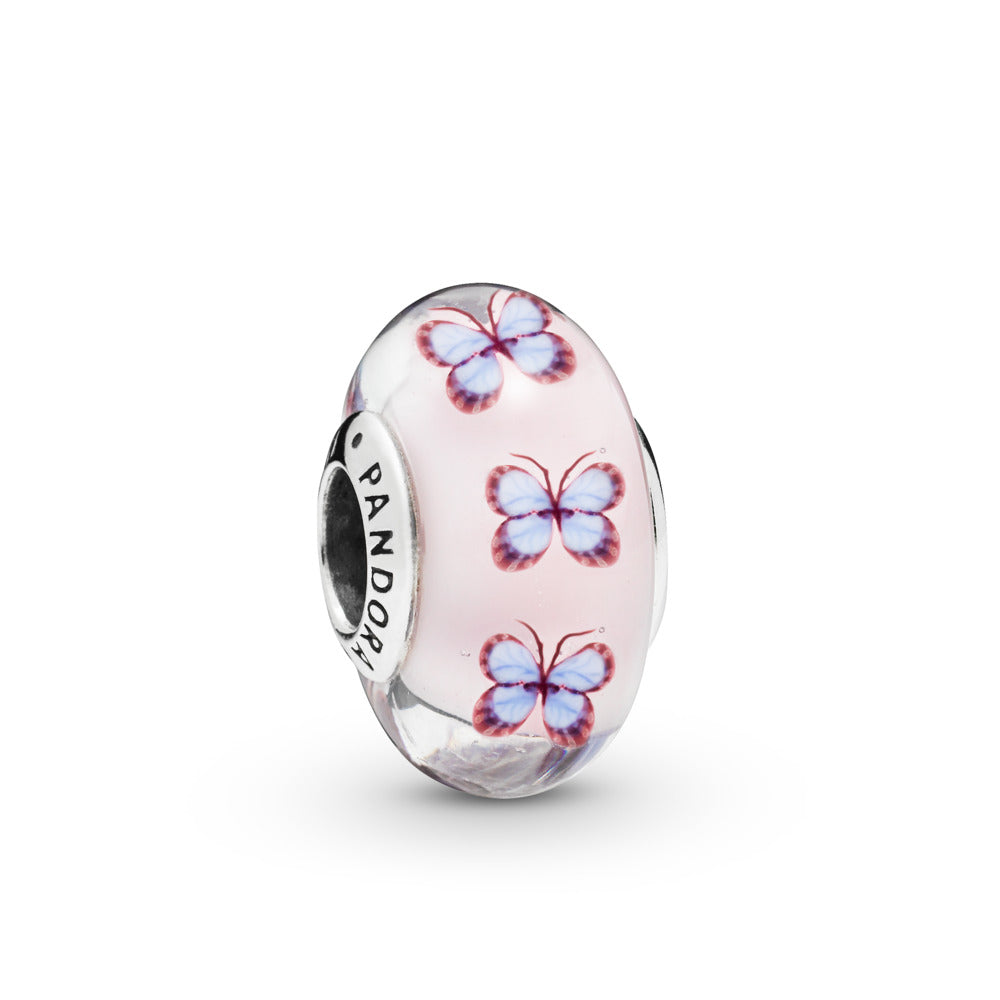 Pandora Butterfly charm in sterling silver with pink, purple and transparent Murano glass 797893