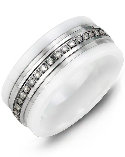 MADANI WOMEN'S WHITE CERAMIC ETERNITY DIAMOND WEDDING RING MWC910IW-21R MWC910IW-21R