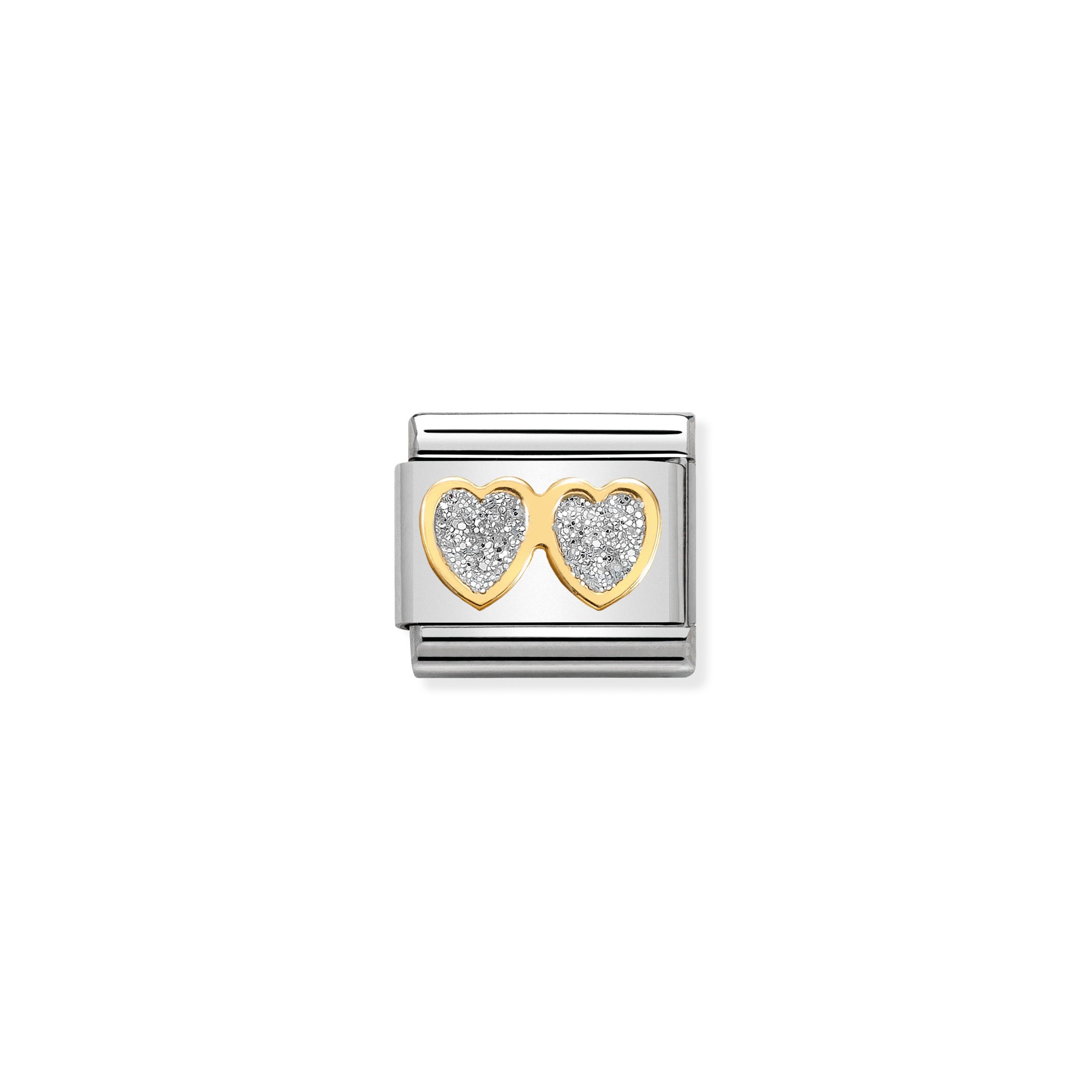 Composable Classic Glitter Symbols In Steel, Enamel And 18k Gold Double Silver Hearts