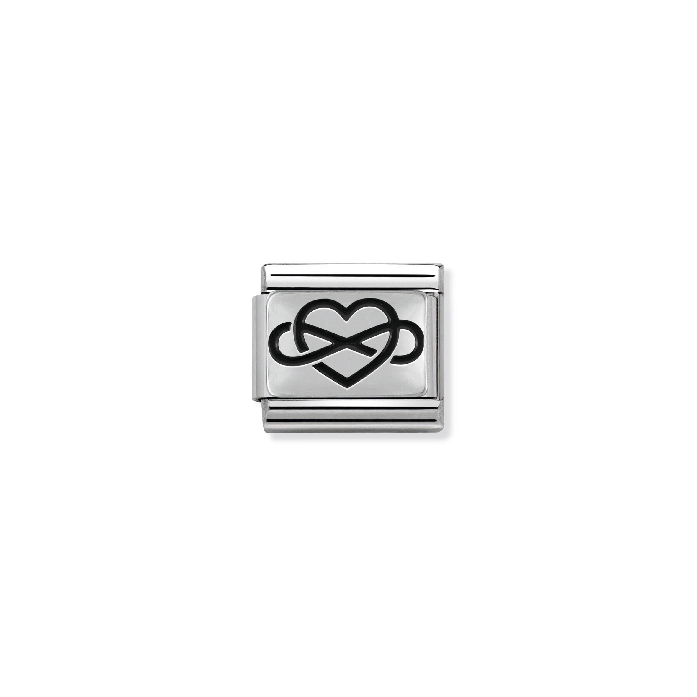 Composable Classic Plates Oxidized Steel And 925 Sterling Silver Infinity Heart