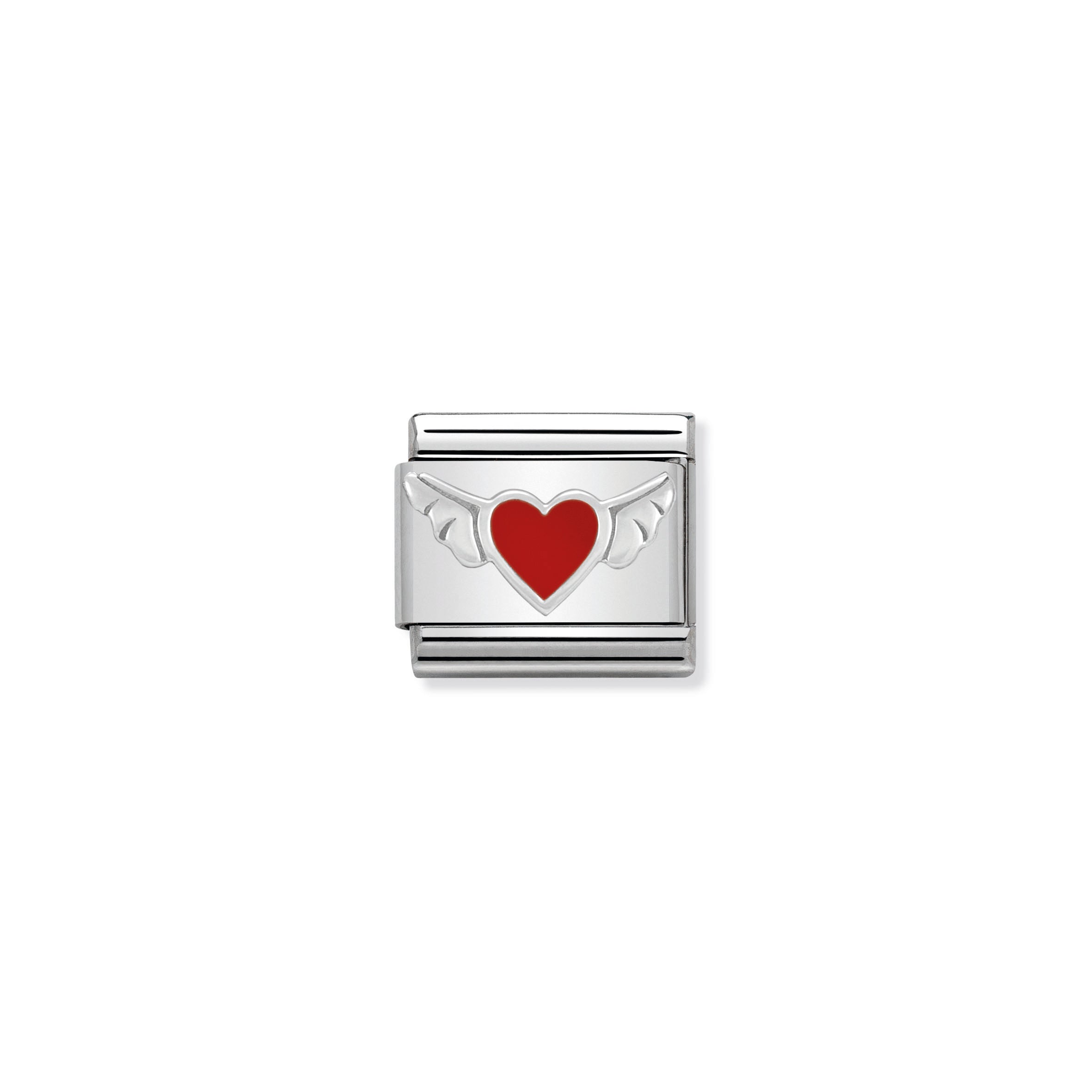 Composable Classic Symbols In Stainless Steel , Enamel And 925 Sterling Silver Heart With Wings