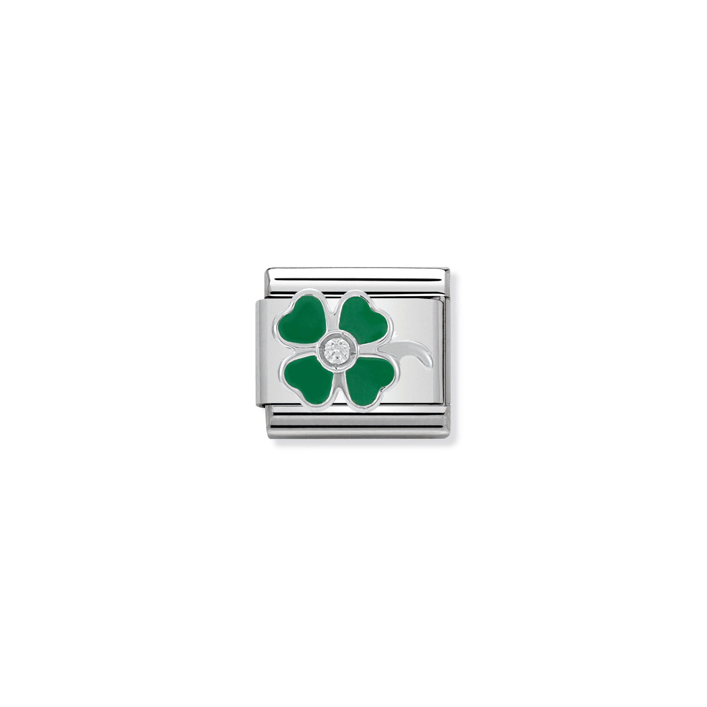 Composable Cl Symbols Stainless Steel, Enamel, 1 Cub. Zirc And 925 Sterling Silver Green Clover