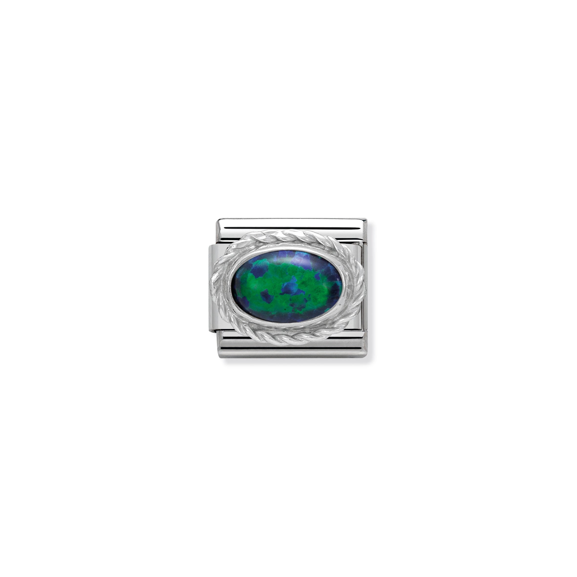 Comp. Classic Hard Stones Stainless Steel, Rich 925 Sterling Silver Setting Green Opal