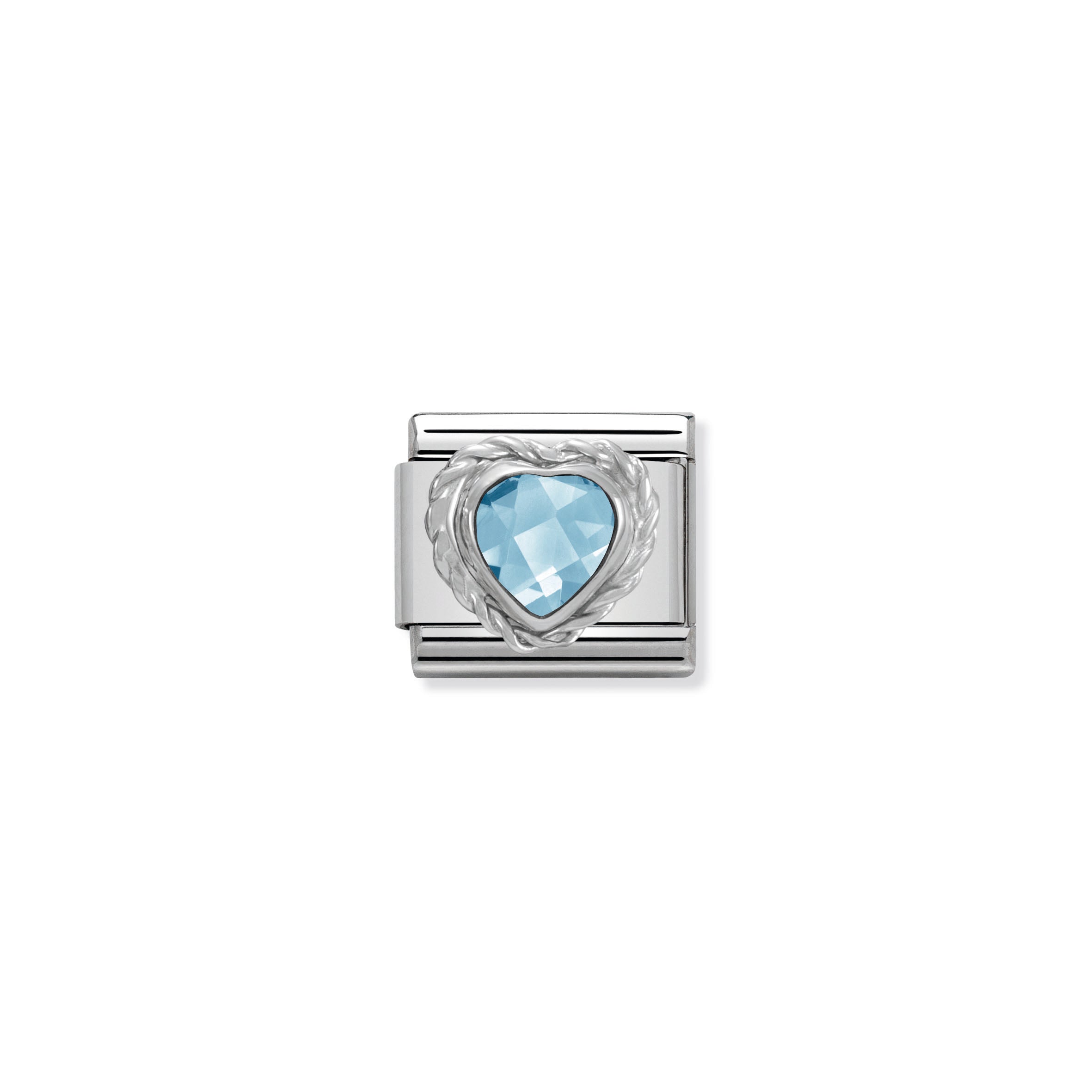 Comp. Cl Heart Faceted Cz In Stainless Steel E 925 Sterling Silver Twisted Setting Light Blue
