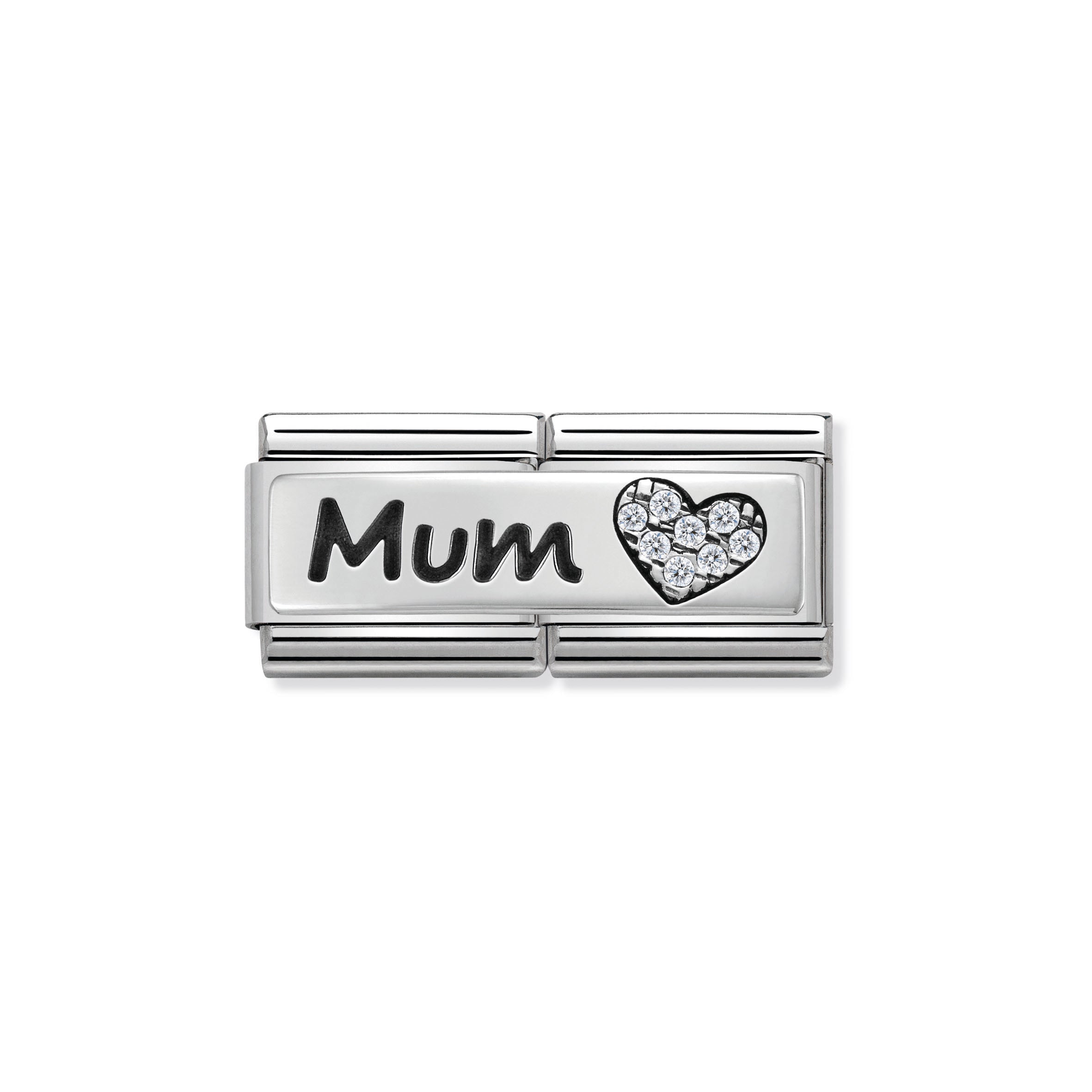 Composable Double Classic Symbols Steel Cub Zircon And 925 Sterling Silver Mum And Heart