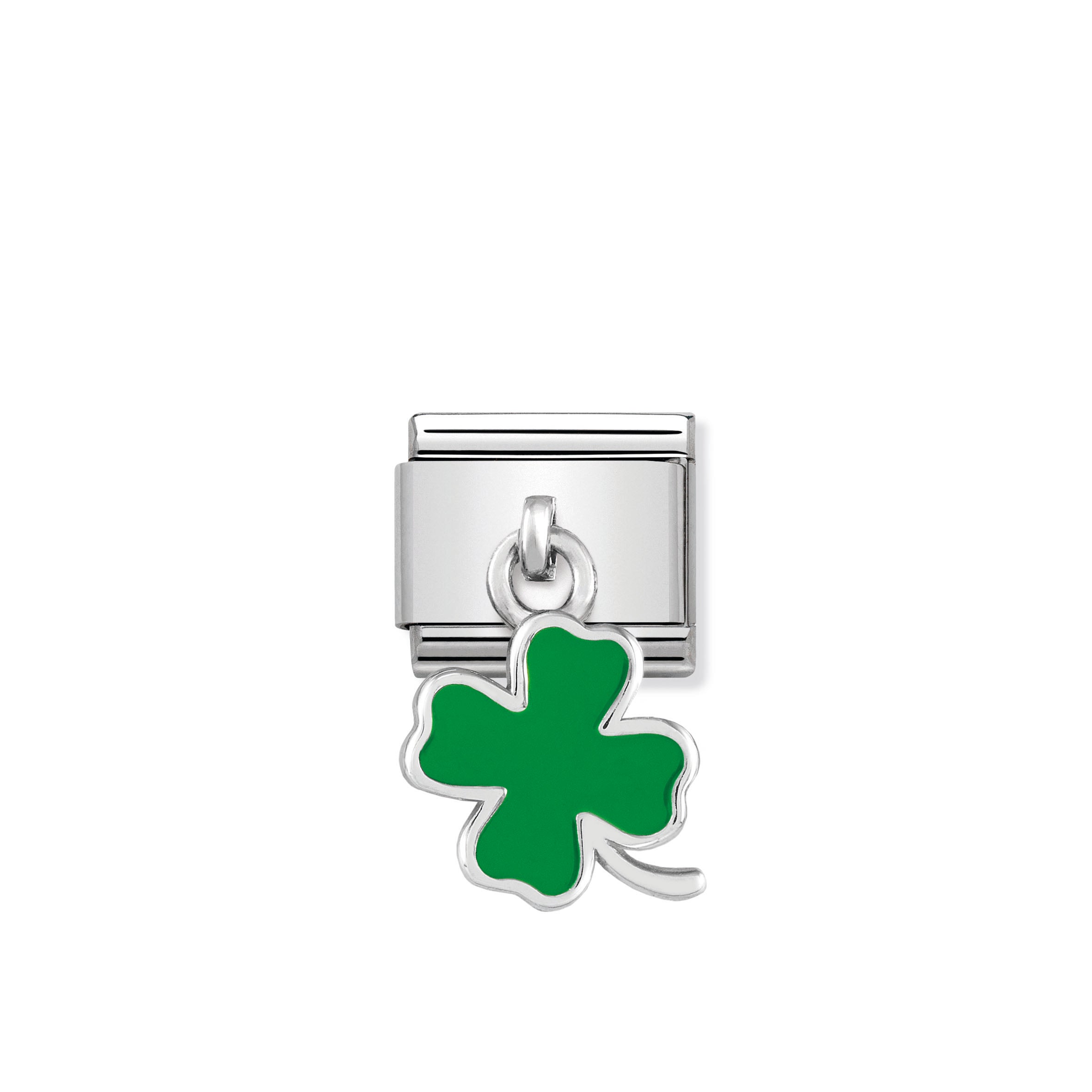 Composable Classic Charms Steel, 925 Sterling Silver And Enamel Green Four-Leaf Clover