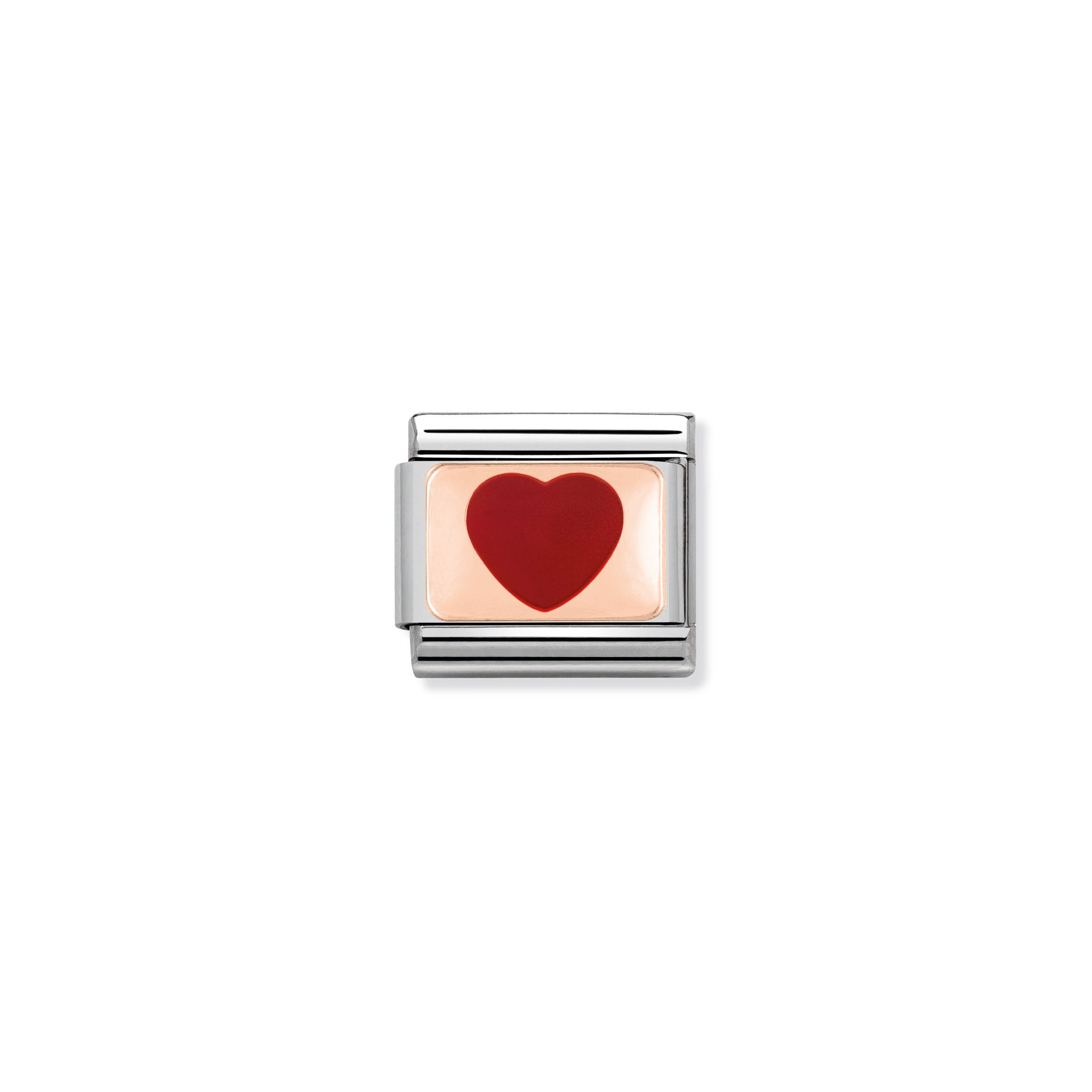 Composable Classic Plates In Stainless Steel With 9k Rose Gold And Enamel Red Heart