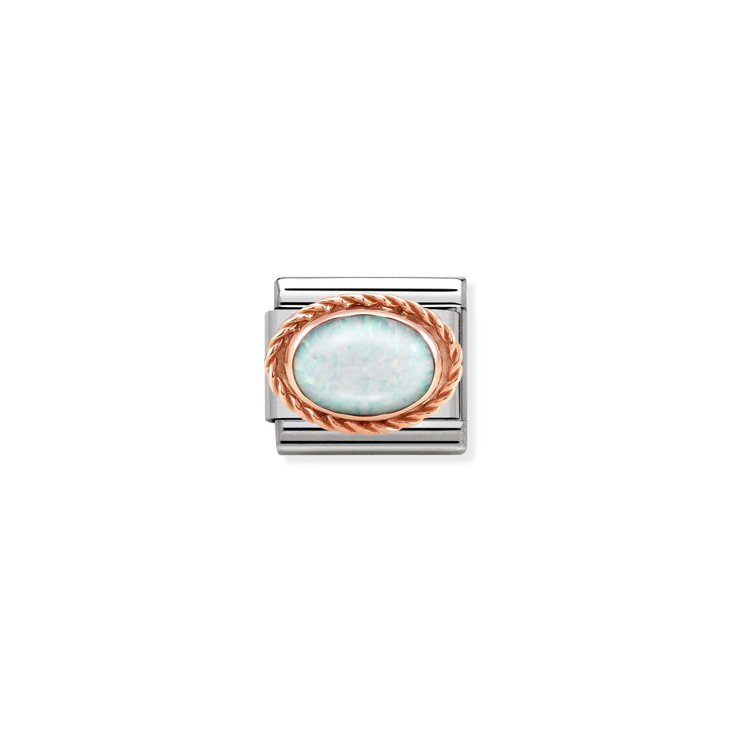Composable Classic Rich Setting Stone In Steel And 9k Rose Gold White Opal