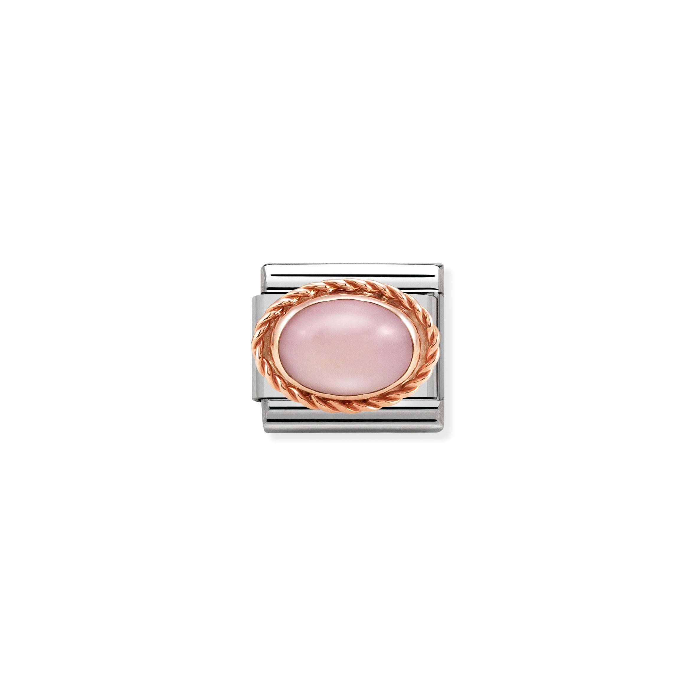 Composable Classic Rich Setting Stone In Steel And 9k Rose Gold Pink Opal