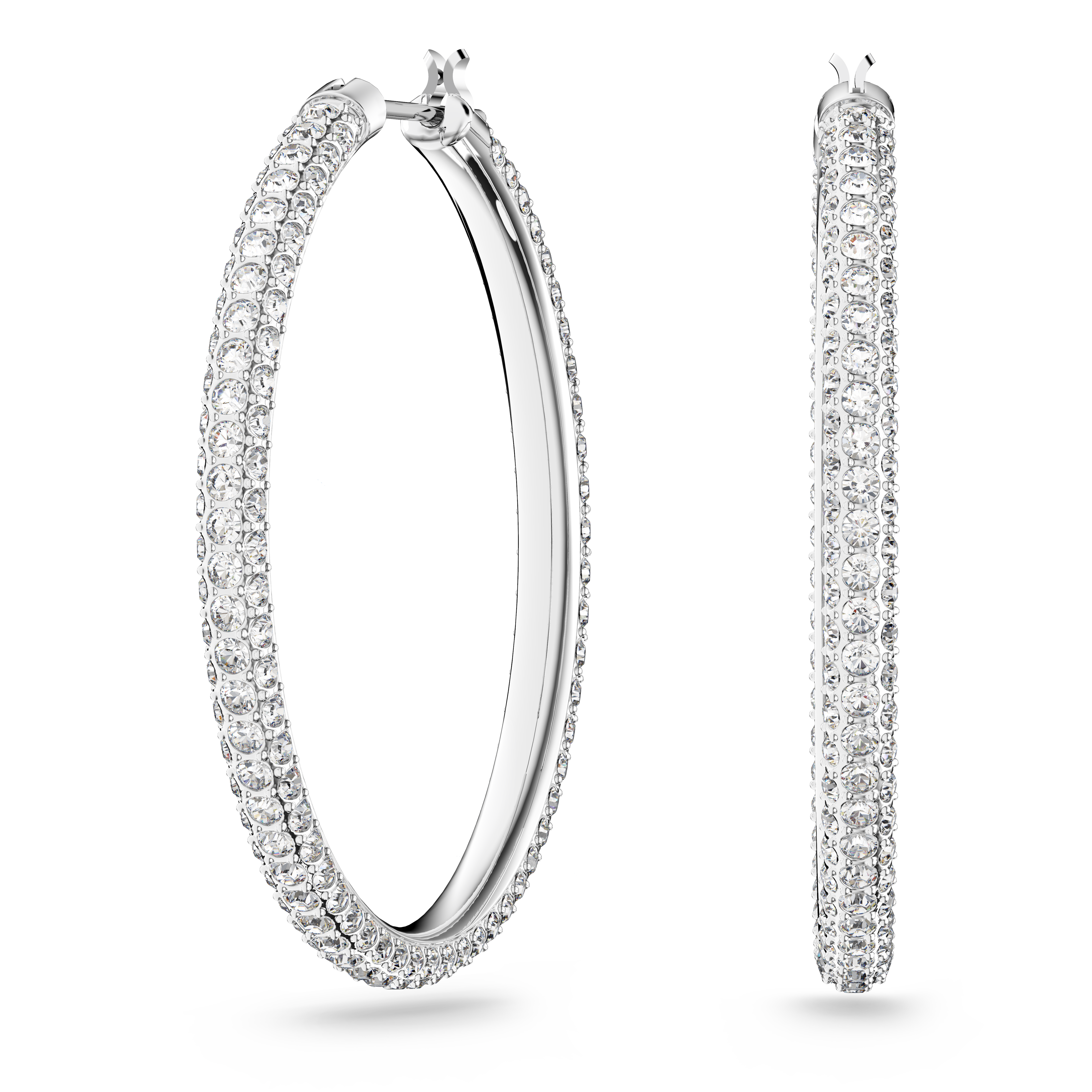 SWAROVSKI STONE HOOP EARRINGS, PAVÉ, LARGE, WHITE, RHODIUM PLATED 5389432