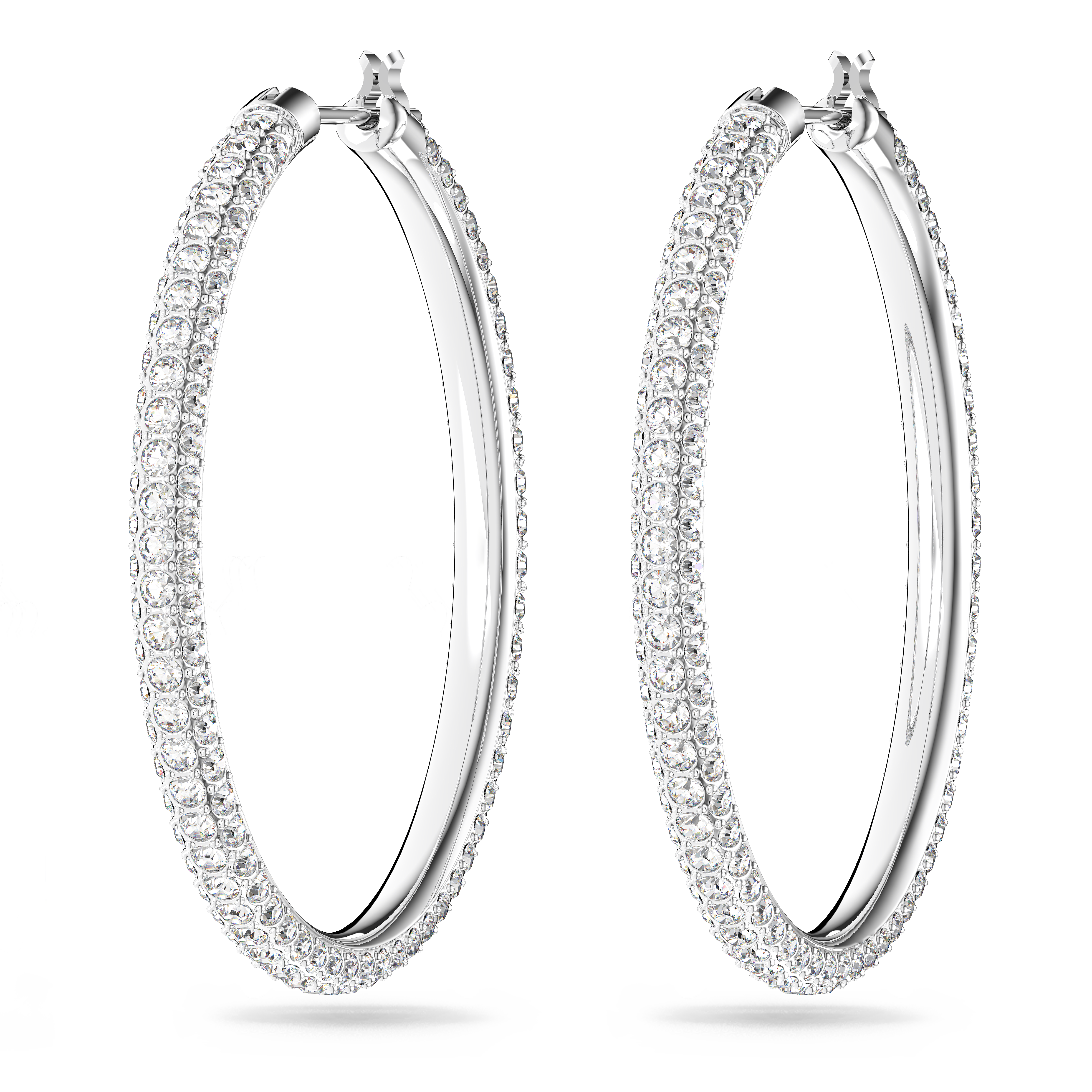 SWAROVSKI STONE HOOP EARRINGS, PAVÉ, LARGE, WHITE, RHODIUM PLATED 5389432