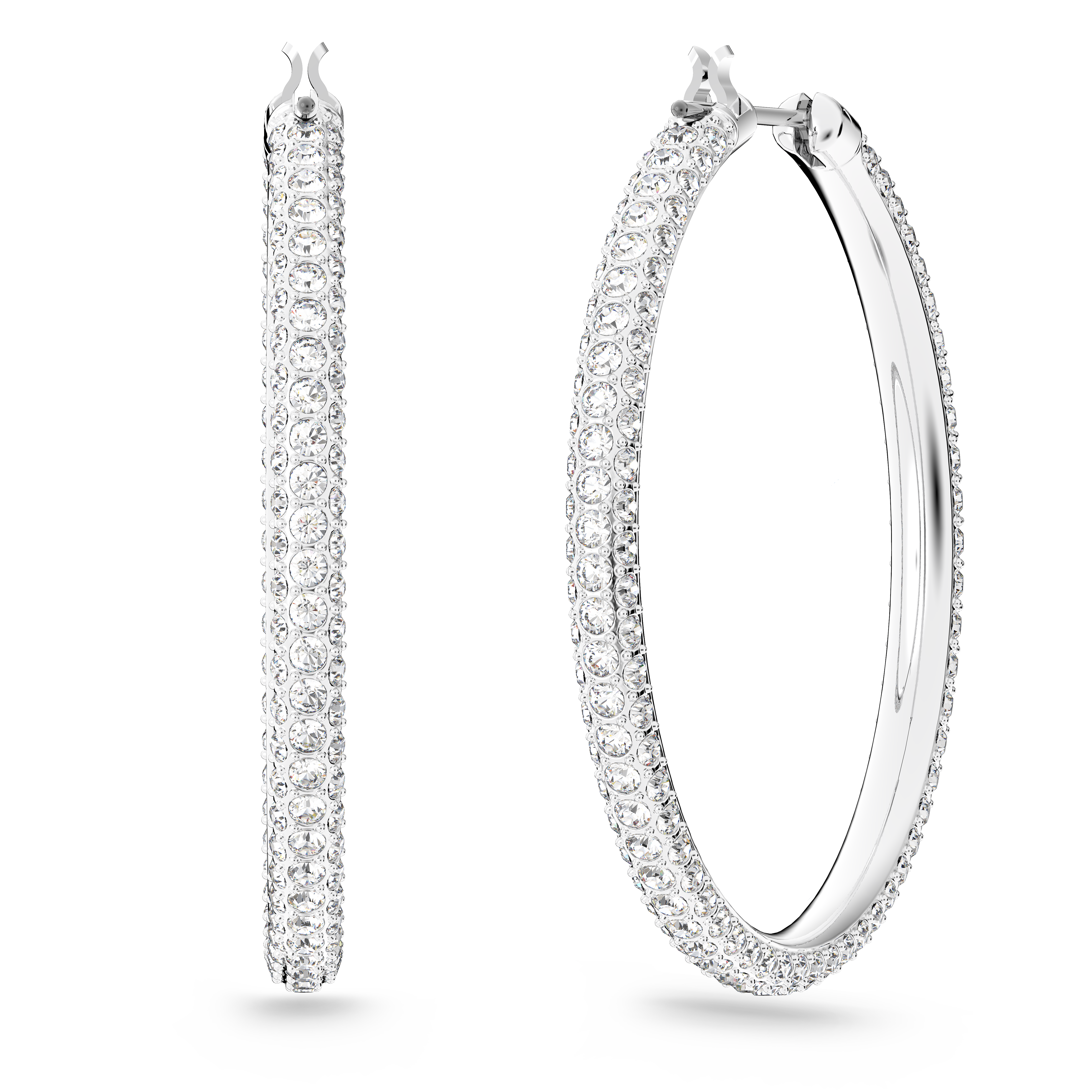 SWAROVSKI STONE HOOP EARRINGS, PAVÉ, LARGE, WHITE, RHODIUM PLATED 5389432