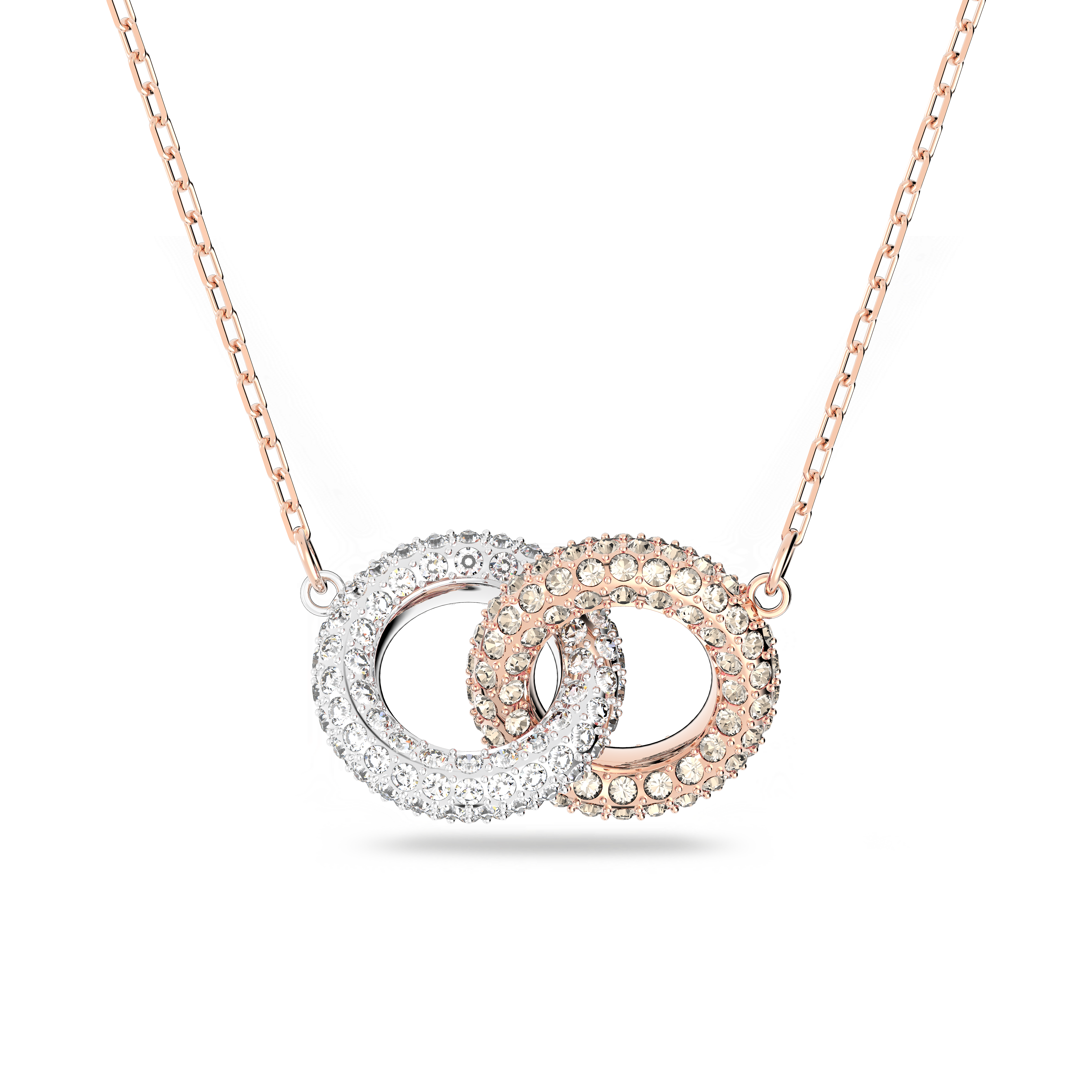 SWAROVSKI STONE NECKLACE, INTERTWINED CIRCLES, WHITE, ROSE GOLD-TONE PLATED 5414999