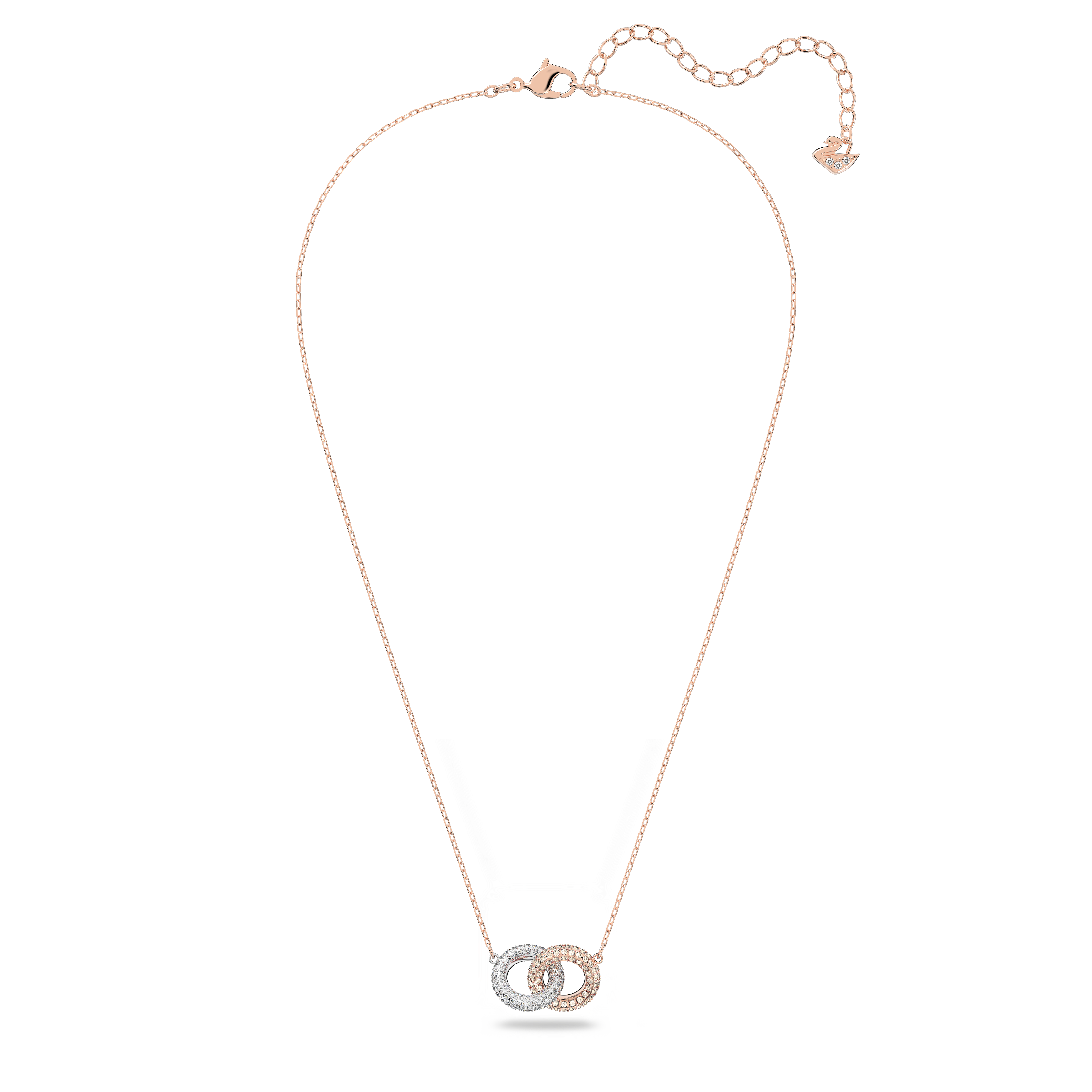 SWAROVSKI STONE NECKLACE, INTERTWINED CIRCLES, WHITE, ROSE GOLD-TONE PLATED 5414999