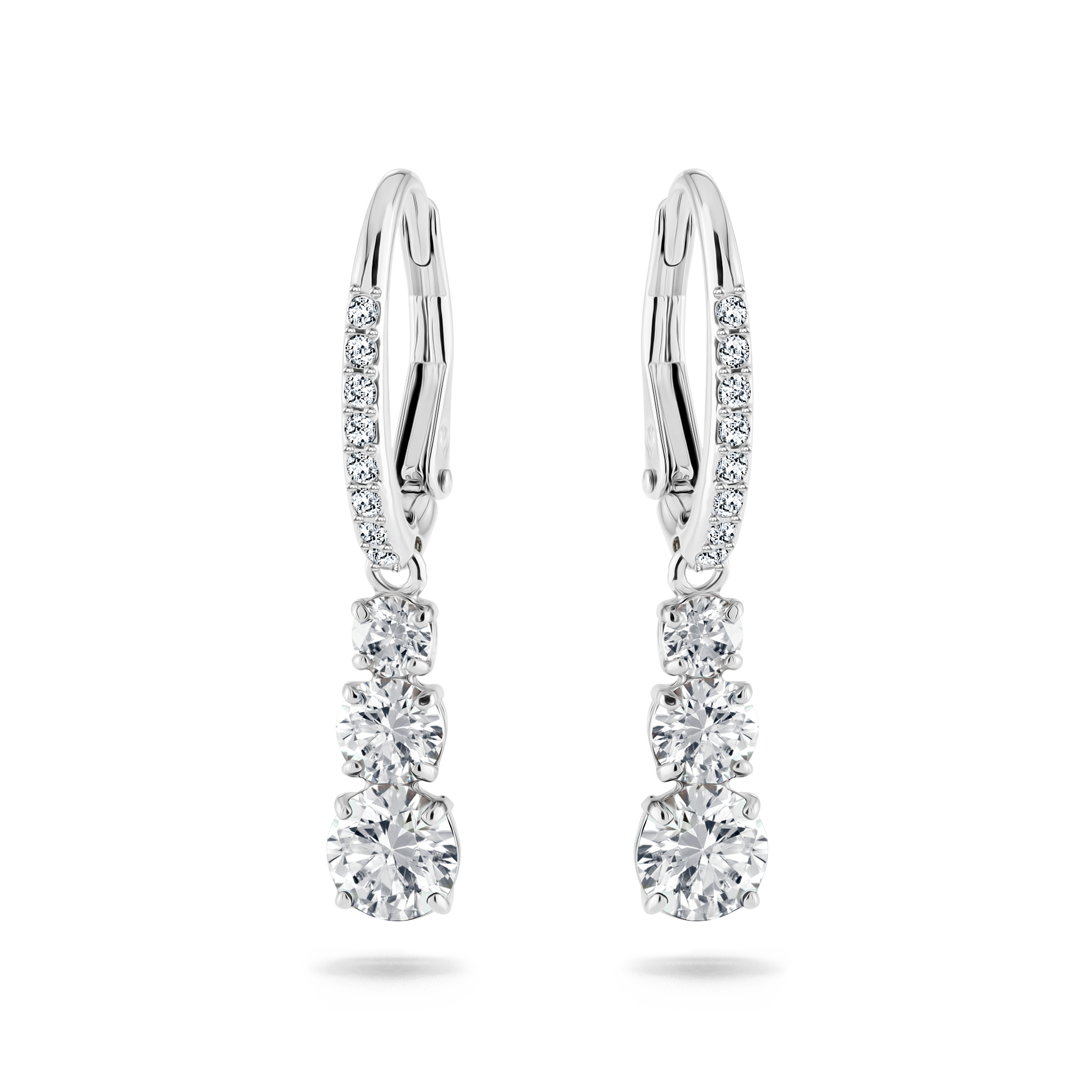 Swarovski Stilla Attract hoop earrings, Round cut, White, Rhodium plated 5416155