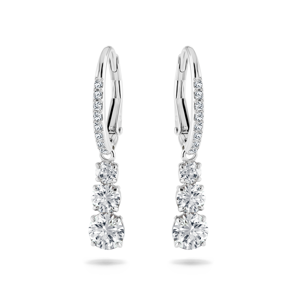 Swarovski Attract Trilogy hoop earrings, Round cut, White