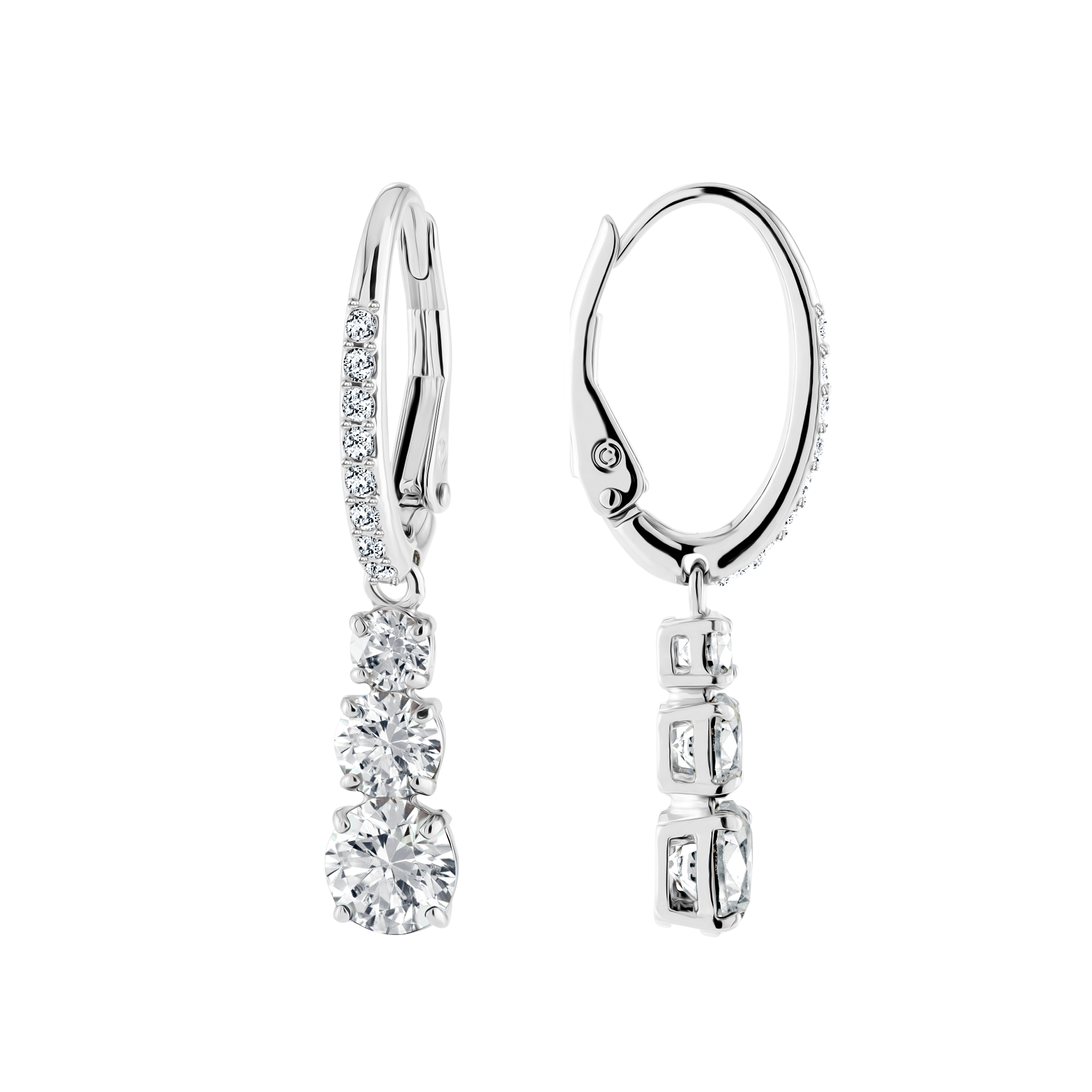 Swarovski Stilla Attract hoop earrings, Round cut, White, Rhodium plated 5416155