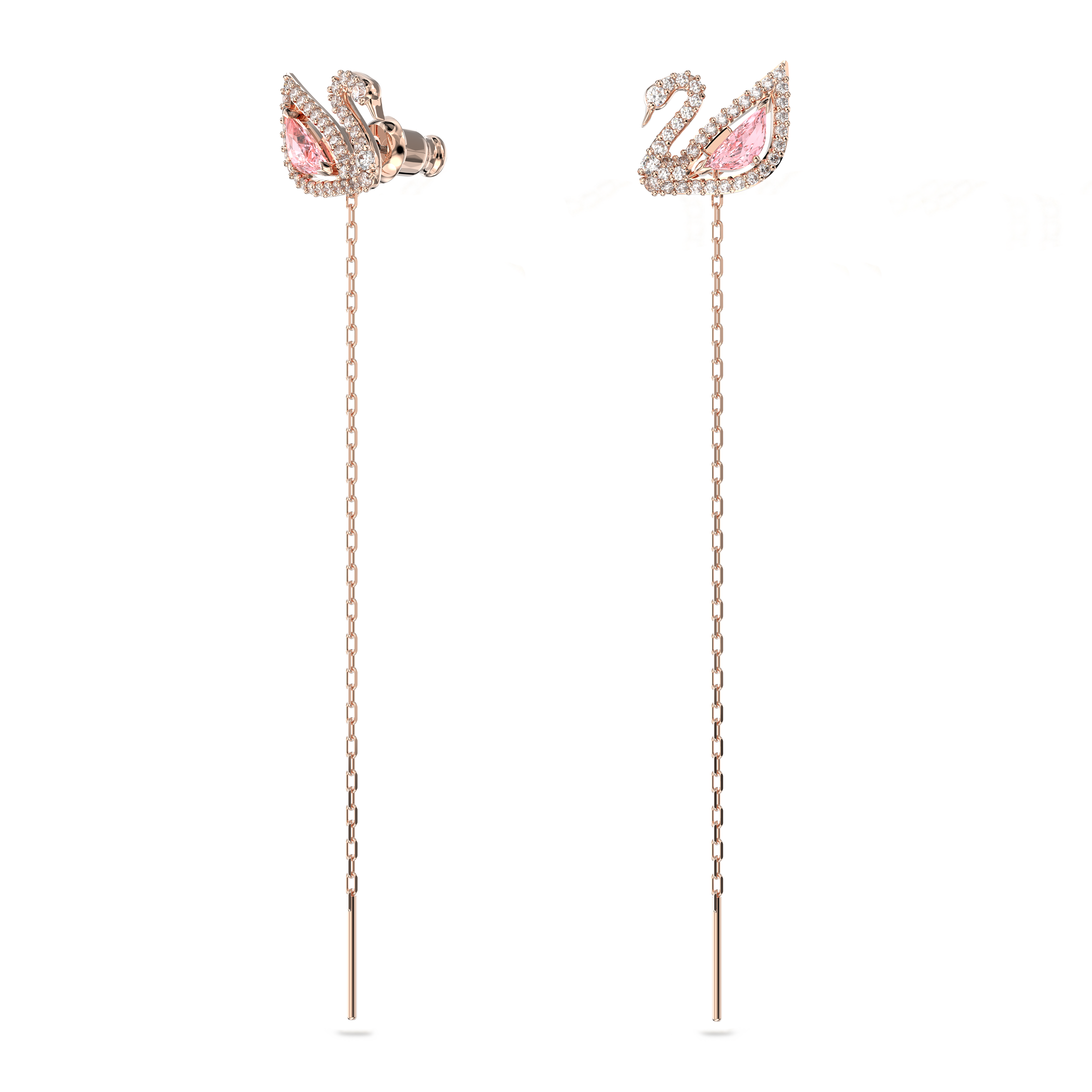 SWAROVSKI DAZZLING SWAN DROP EARRINGS, SWAN, PINK, ROSE GOLD-TONE PLATED 5469990