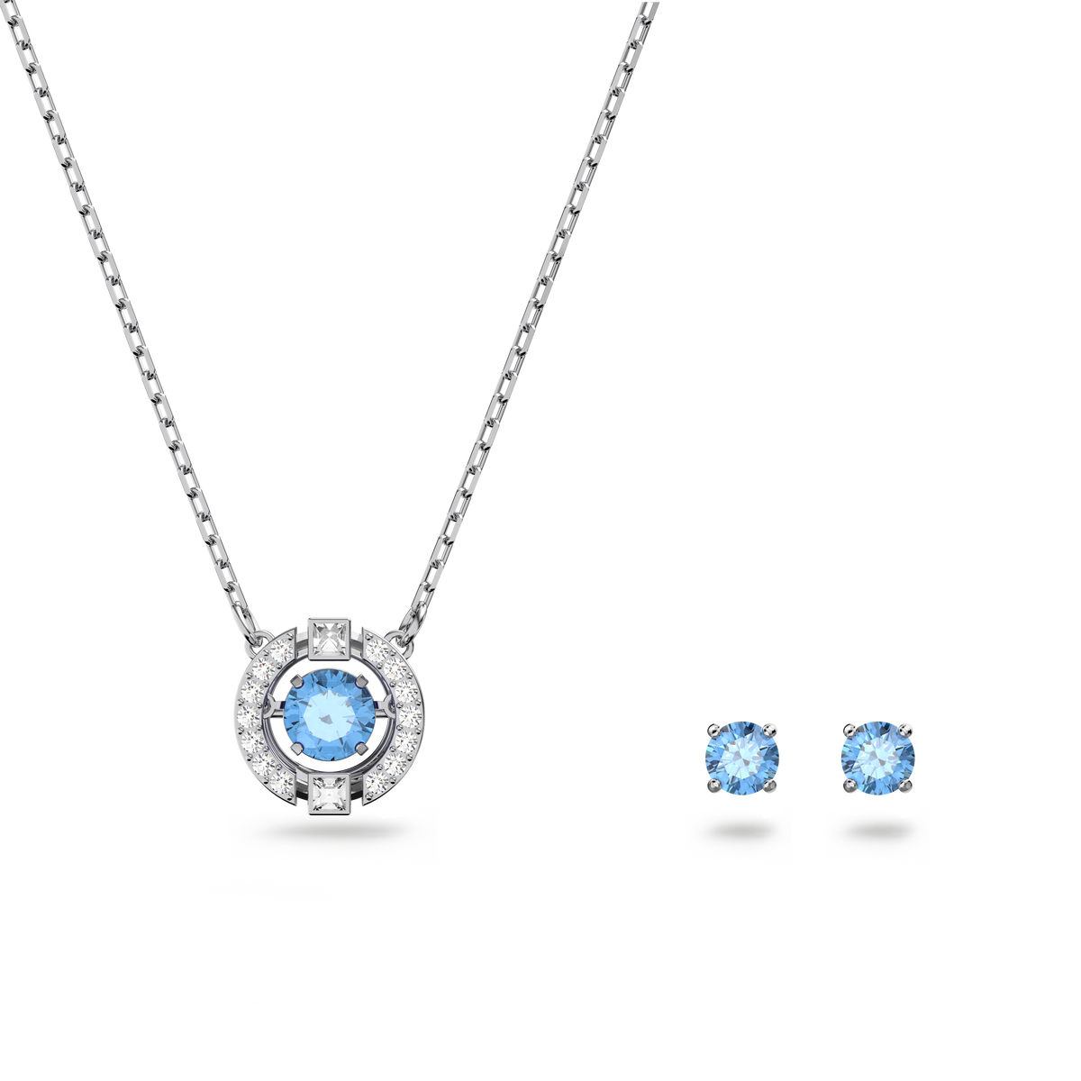 アクセサリー SWAROVSKI SPARKLING DANCE ROUND Swarovski Sparkling Dance Necklace Round Cut, Blue, Rhodium