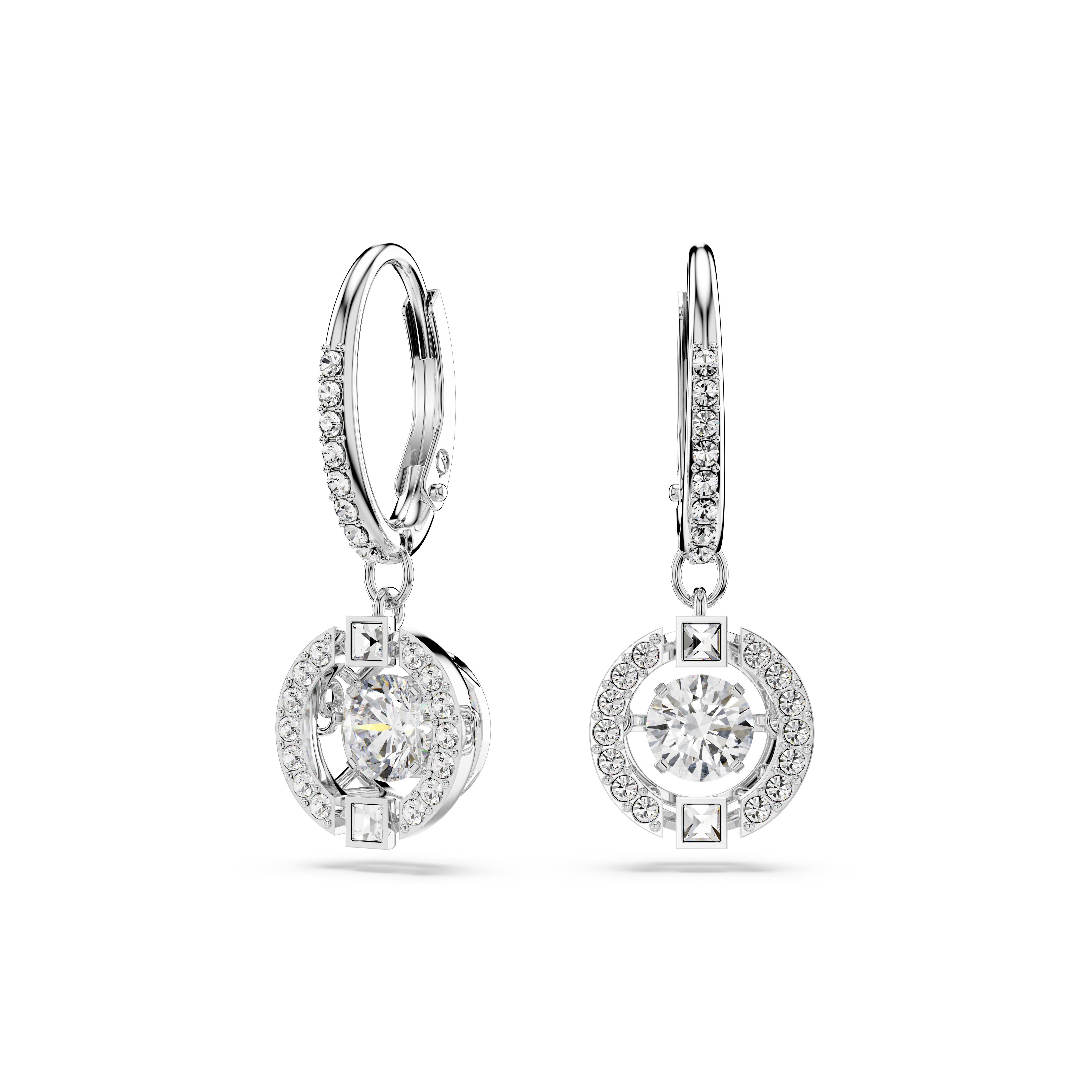 Swarovski Una drop earrings, Round cut, White, Rhodium plated 5504652