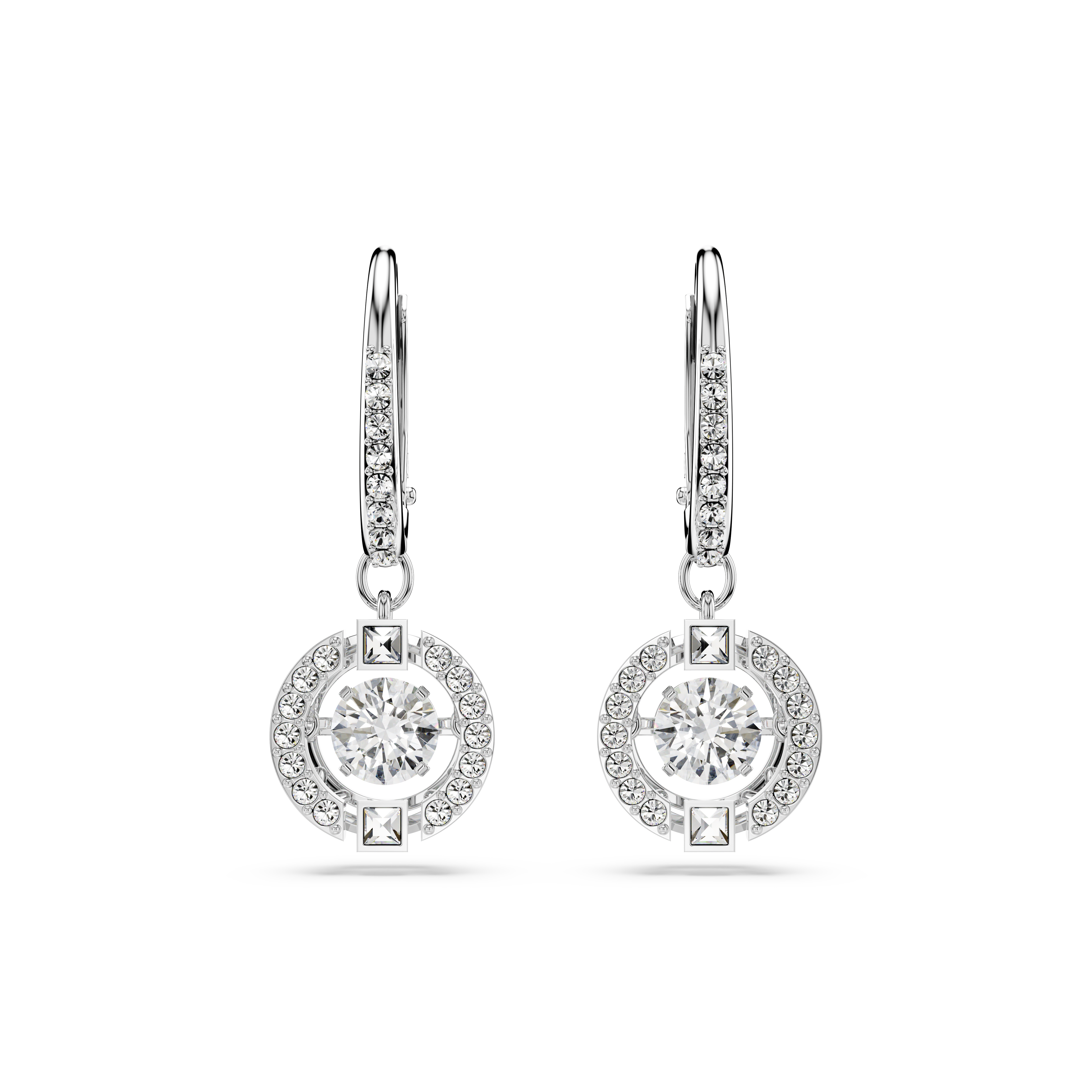 Swarovski Una drop earrings, Round cut, White, Rhodium plated 5504652