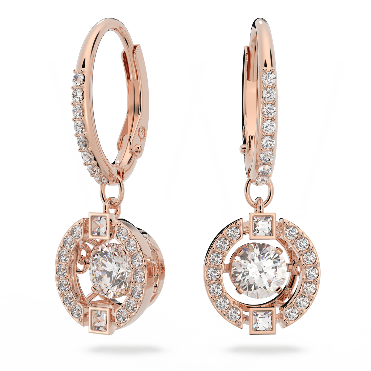 Swarovski Una drop earrings, Round cut, White, Rose gold-tone plated ...