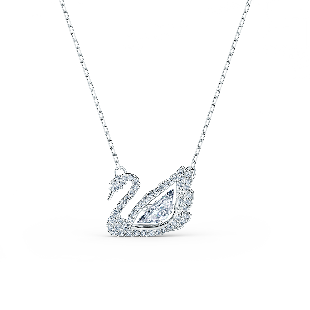 Swarovski Swan necklace, Dancing swan, White, Rhodium plated 5514421