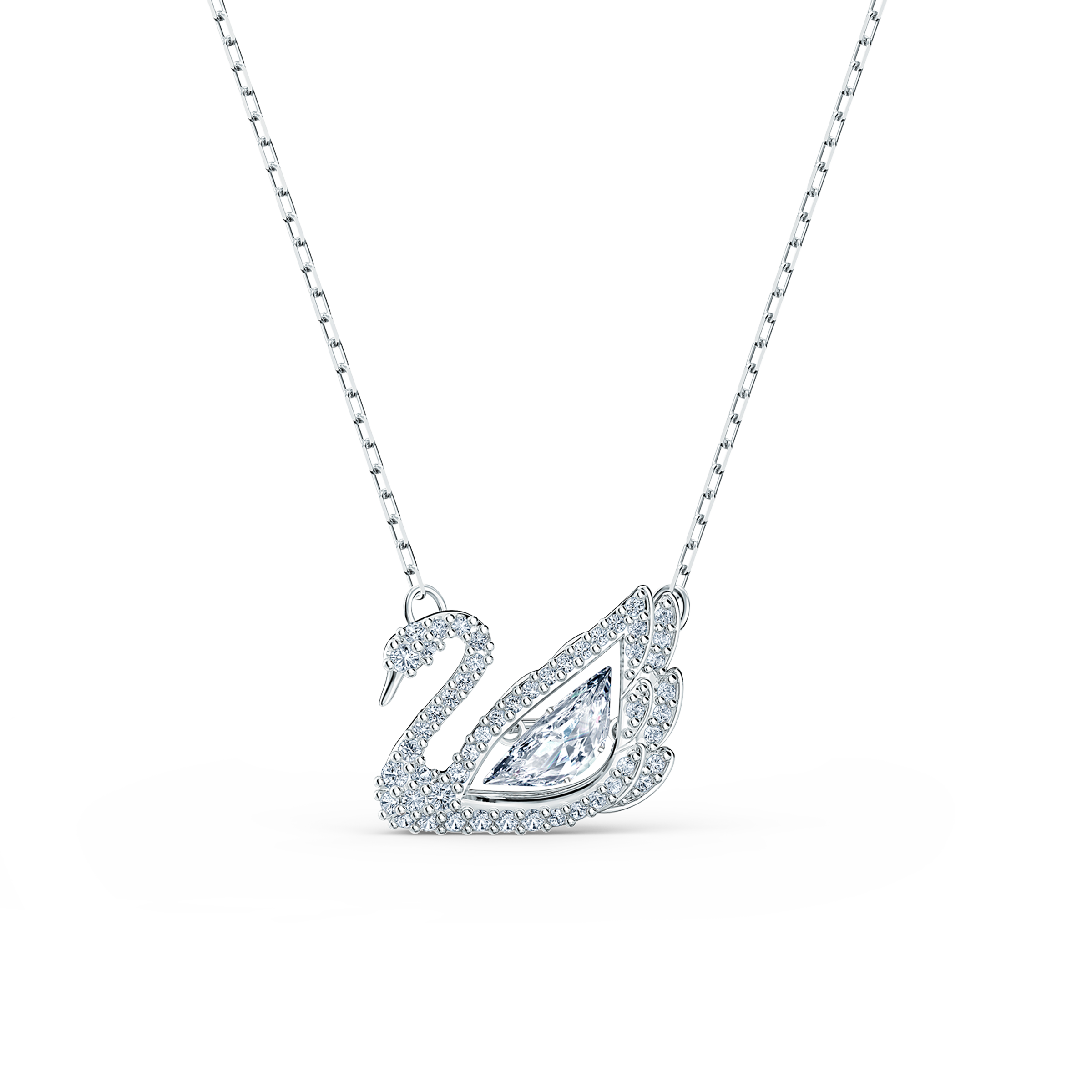Swarovski Swan necklace, Dancing swan, White, Rhodium plated 5514421
