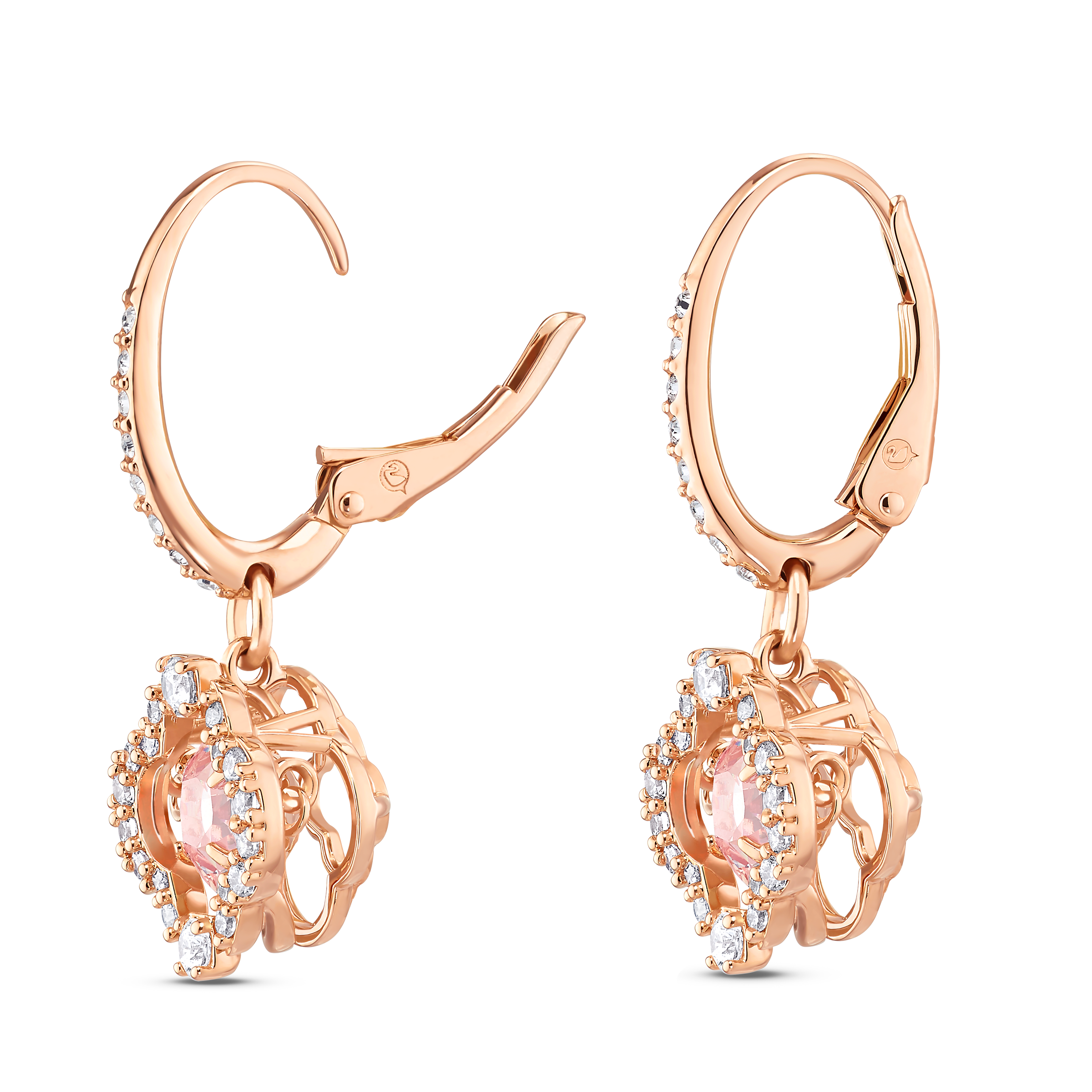 SWAROVSKI SWAROVSKI SPARKLING DANCE DROP EARRINGS, CLOVER, PINK, ROSE GOLD-TONE PLATED 5516477