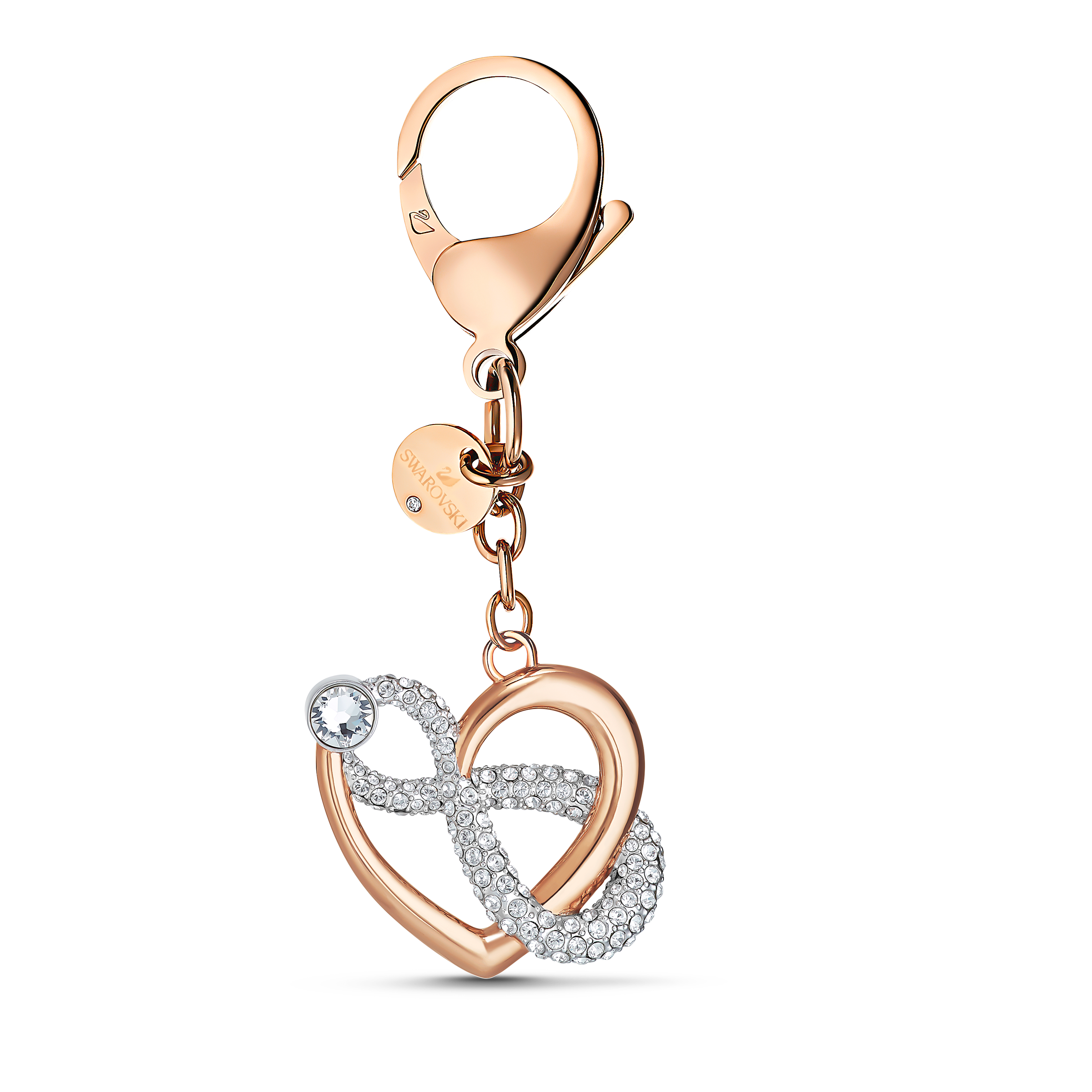 Swarovski Infinite bag charm, Infinity and heart, White, Mixed metal finish 5530885