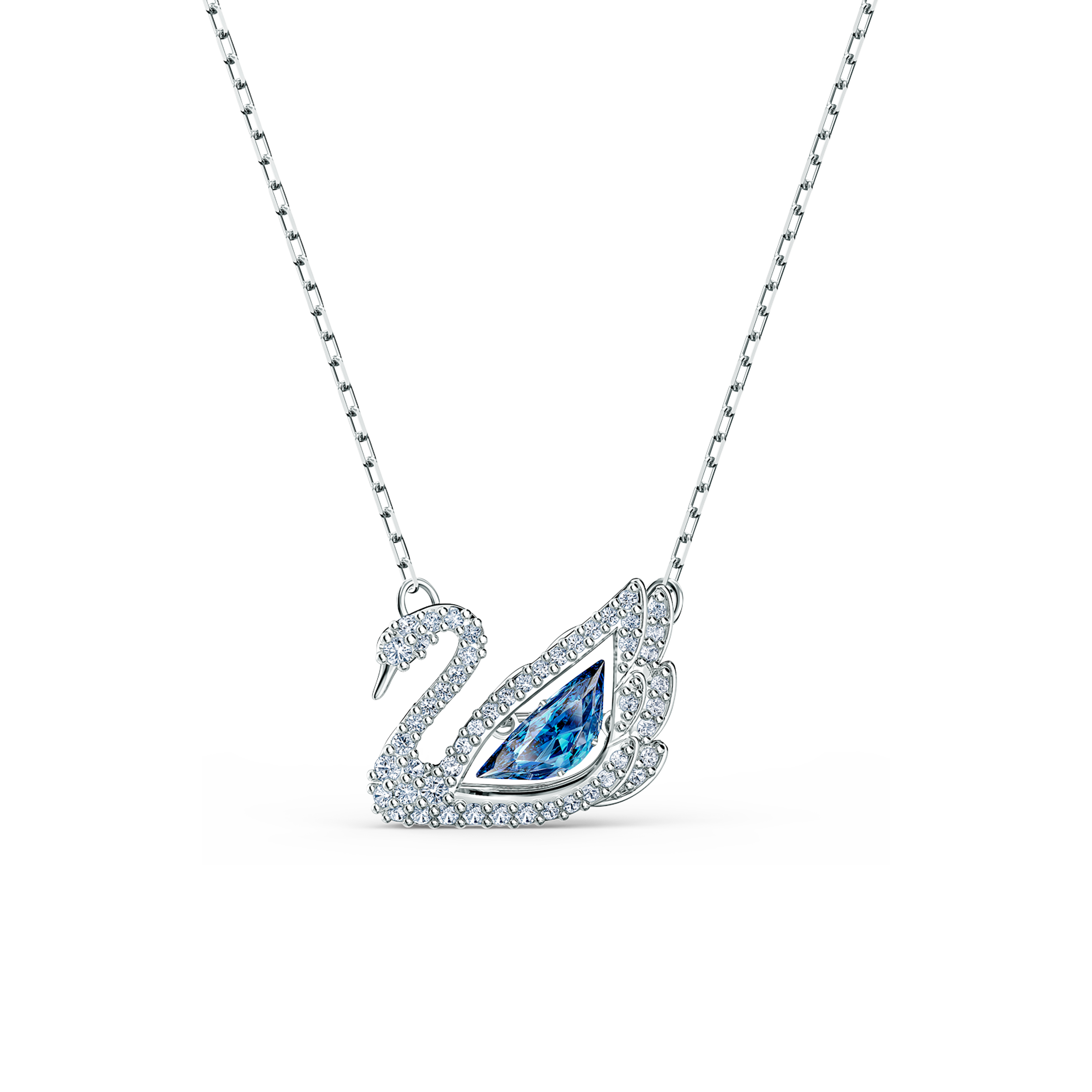 Swarovski Swan necklace, Dancing swan, Blue, Rhodium plated 5533397