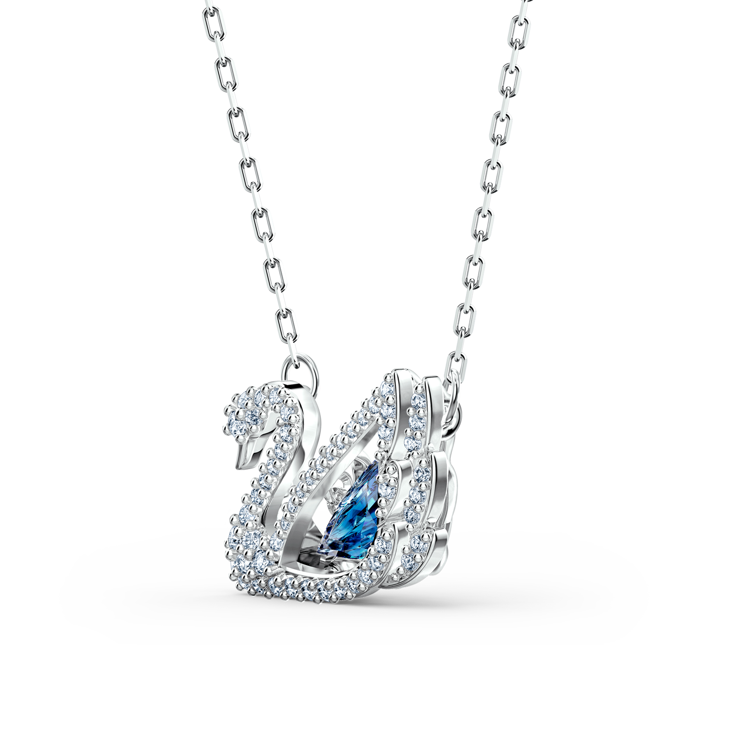 Swarovski Swan necklace, Dancing swan, Blue, Rhodium plated 5533397