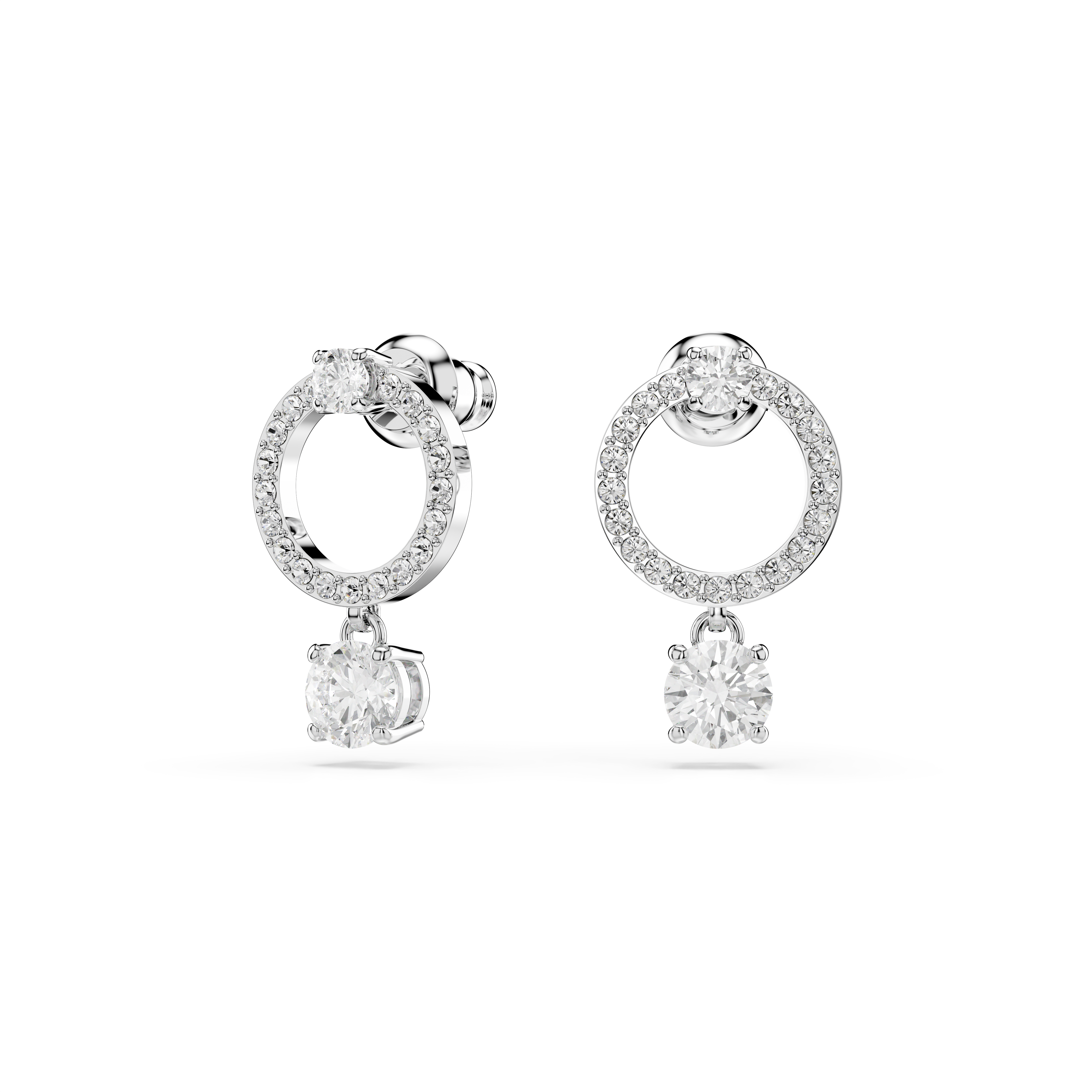 Swarovski Constella hoop earrings, Round cut, White, Rhodium plated 5563278