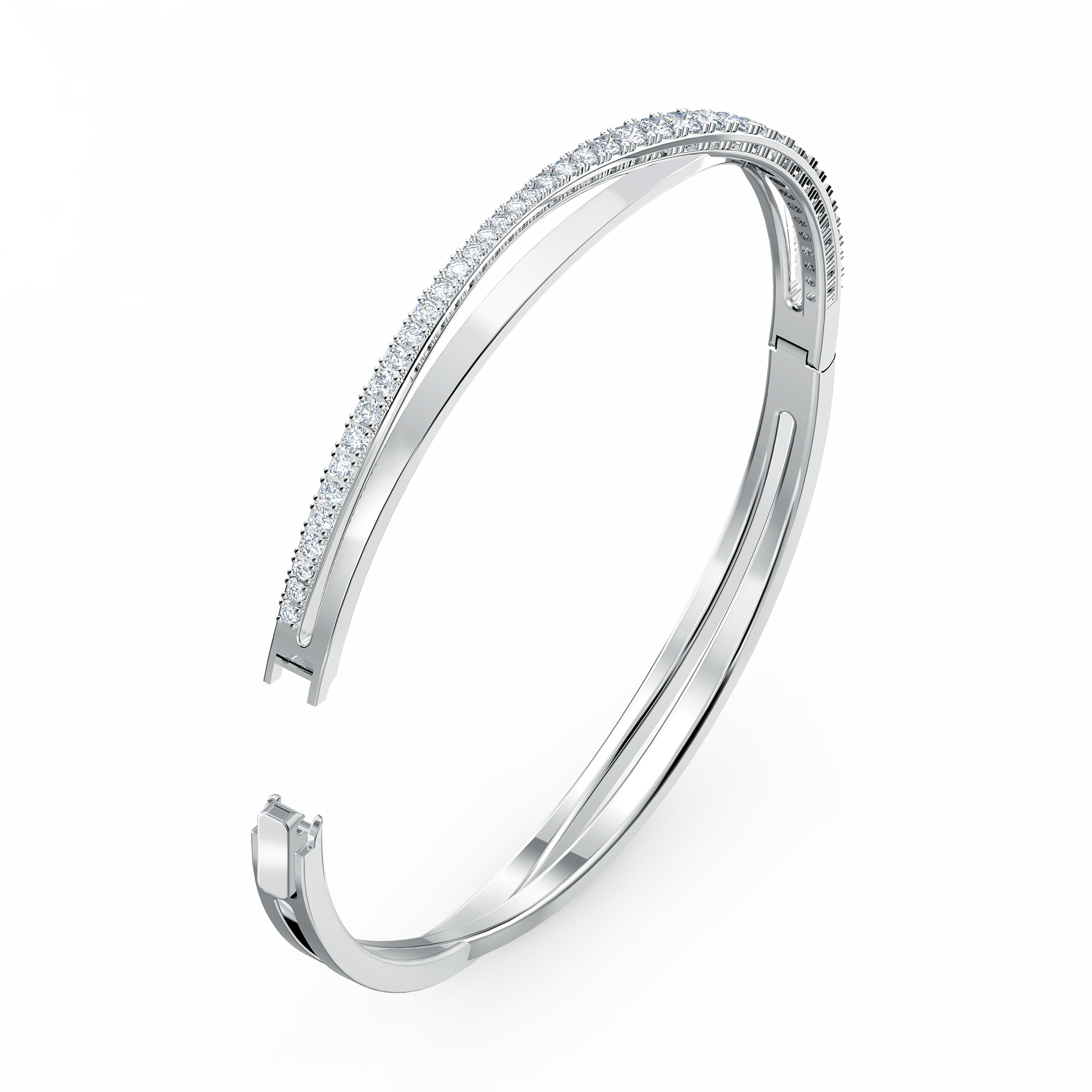 Swarovski Hyperbola bangle, Round cut, White, Rhodium plated 5565210