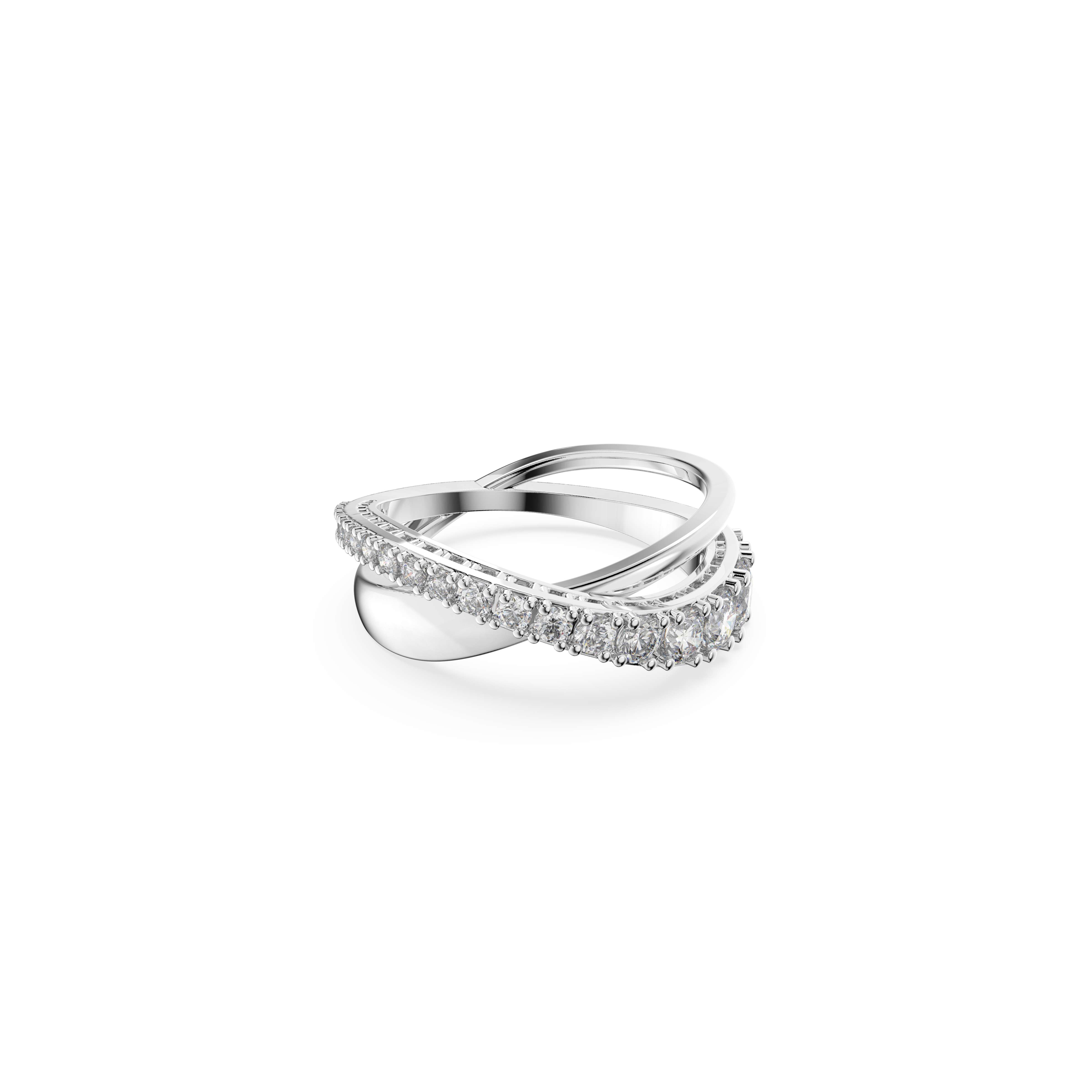 SWAROVSKI TWIST RING, ROUND CUT, WHITE, RHODIUM PLATED