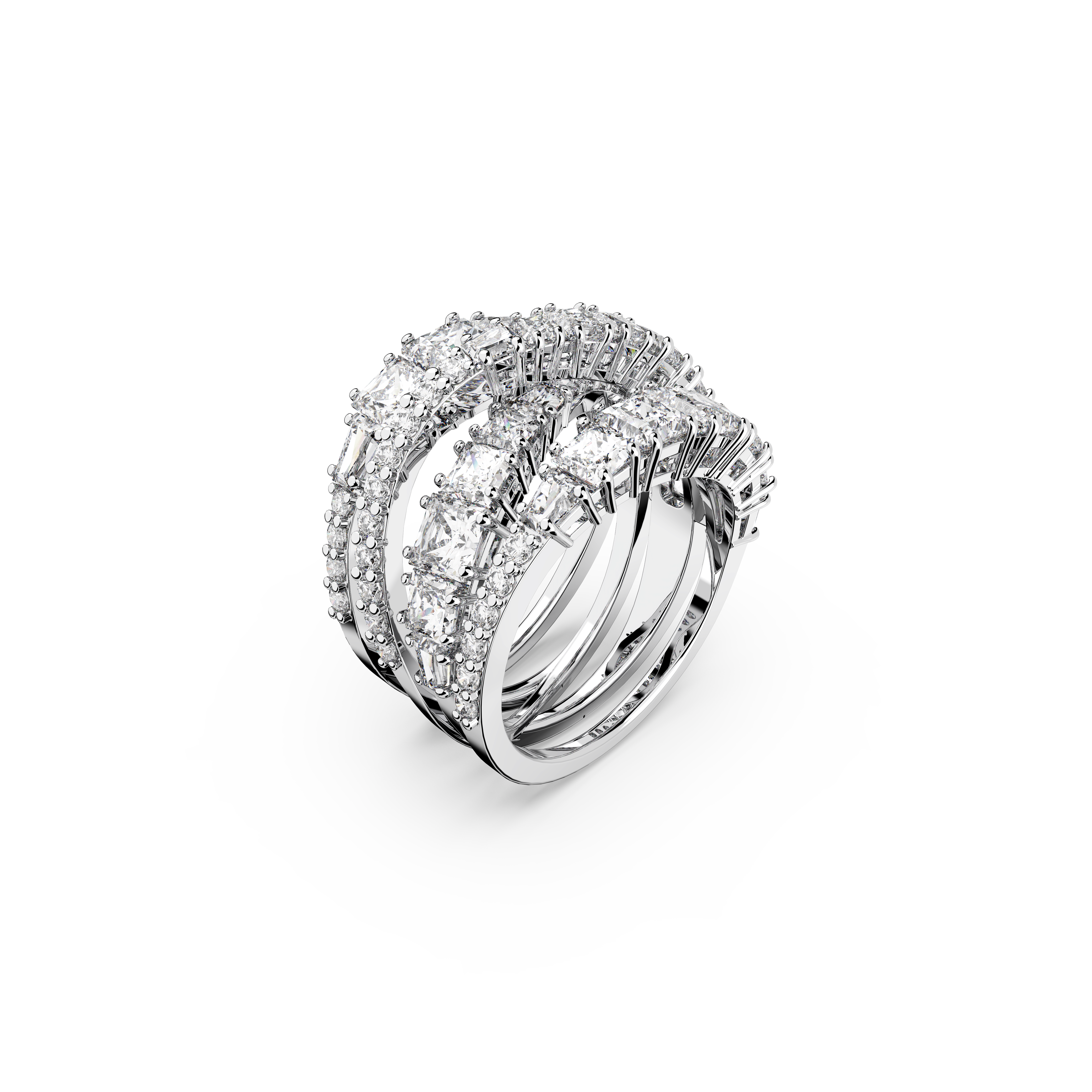 SWAROVSKI TWIST WRAP RING, MIXED CUTS, WHITE, RHODIUM PLATED